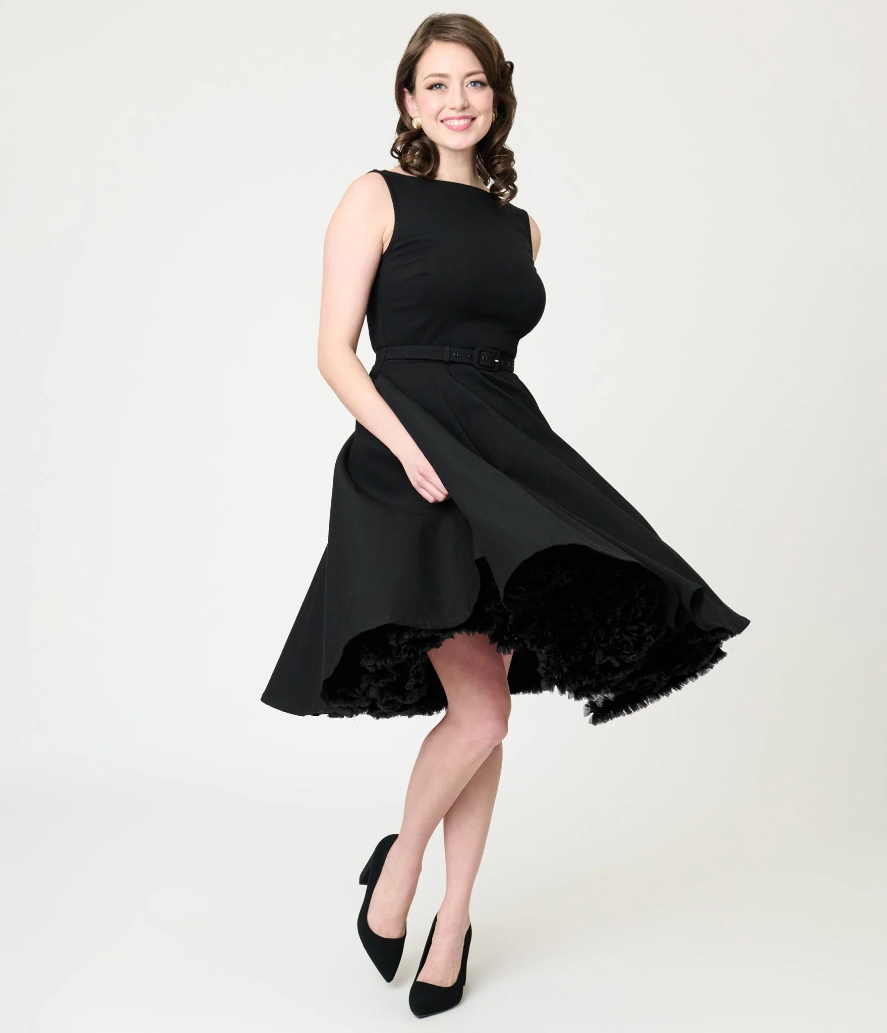Unique Vintage Black Sleeveless Devon Swing Dress