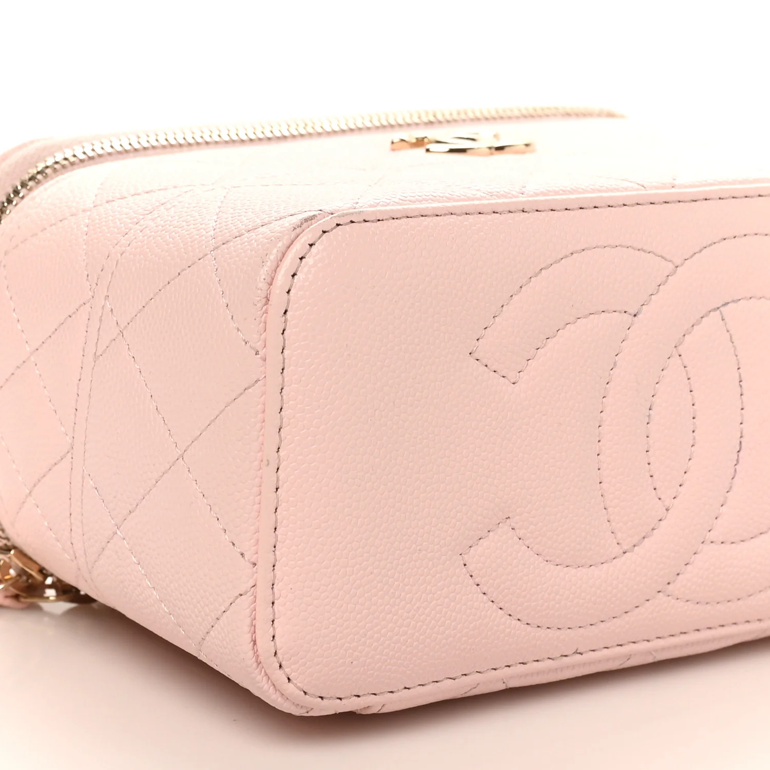 Caviar Quilted Top Handle Vanity With Chain Light Pink