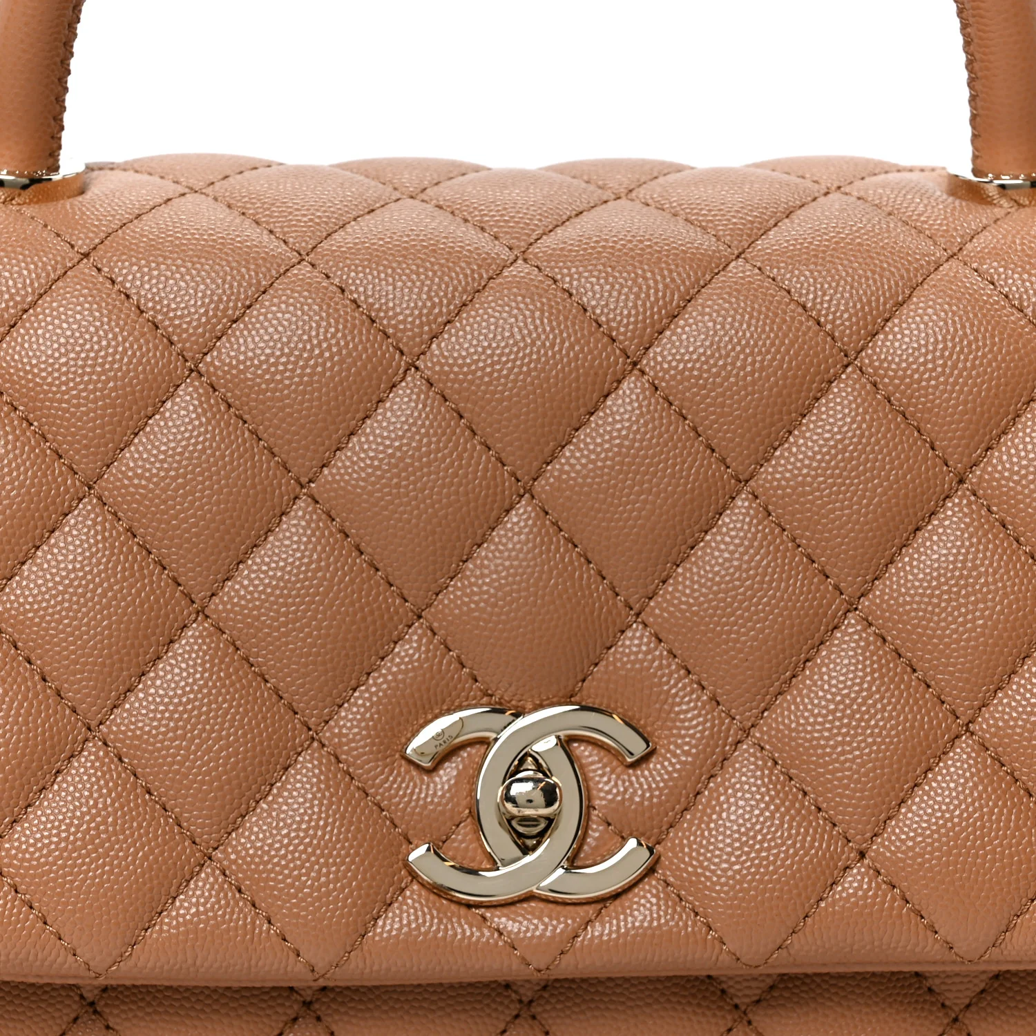 Caviar Quilted Small Coco Handle Flap Brown