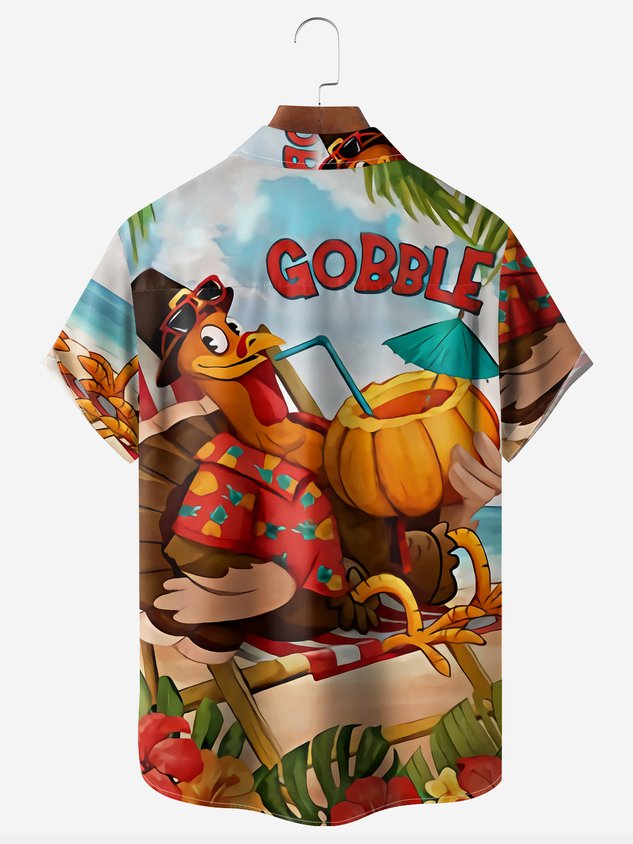 Chemise décontractée à manches courtes avec poche poitrine et dinde de Thanksgiving