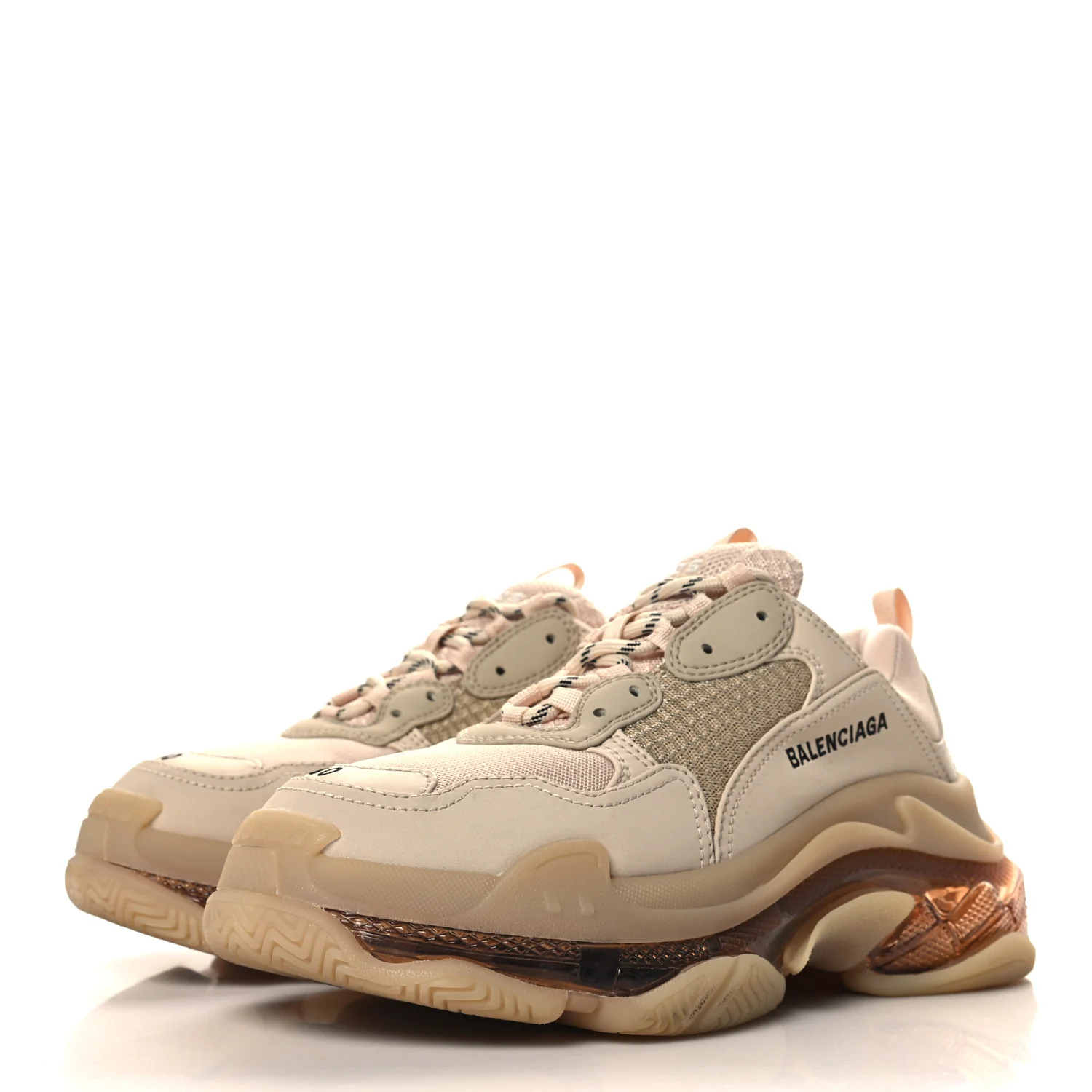 Fabric Mesh Clear Sole Womens Triple S Sneakers 40 Beige