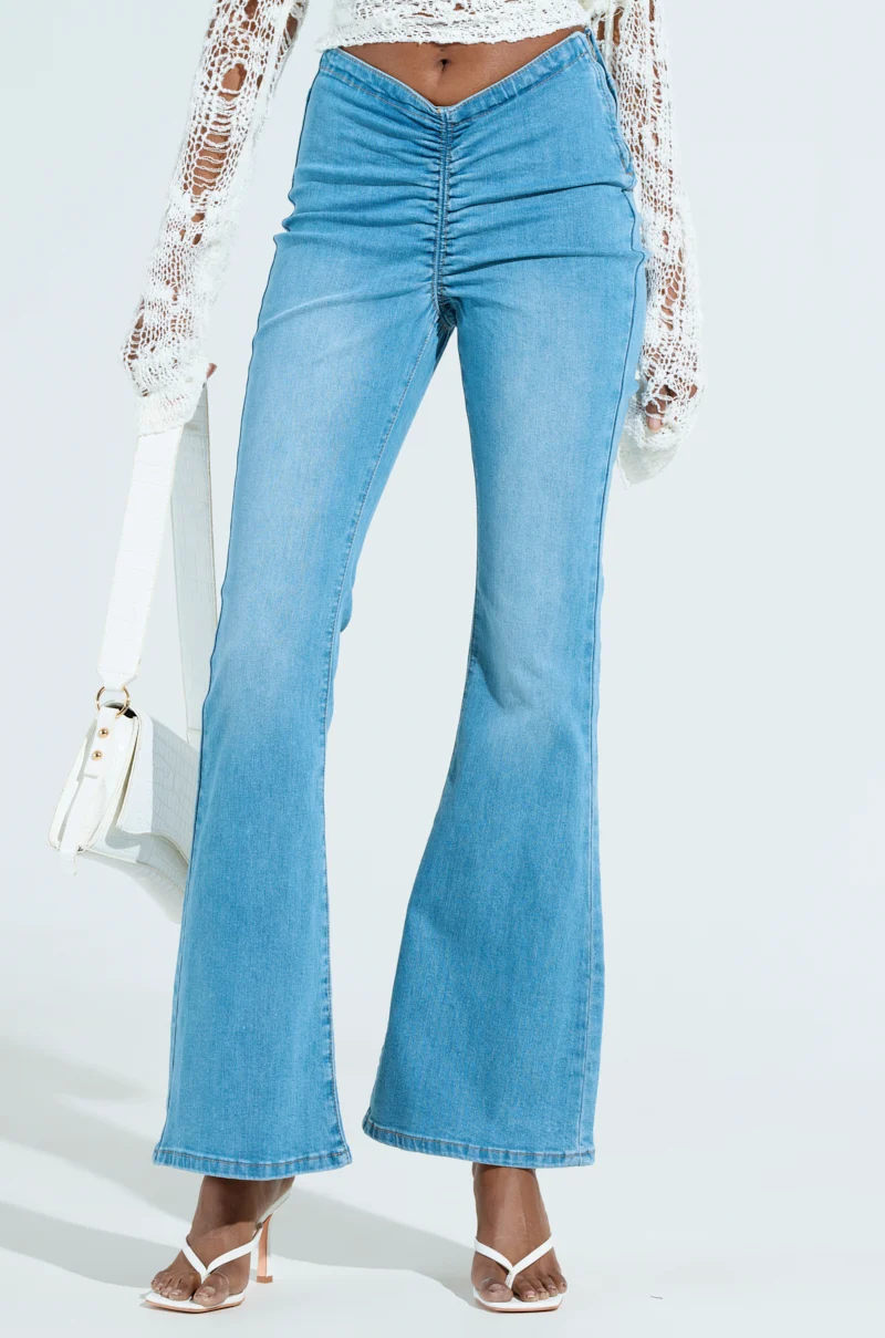 CINCHED UP DENIM PANTS IN LIGHT BLUE DENIM - Akira Store