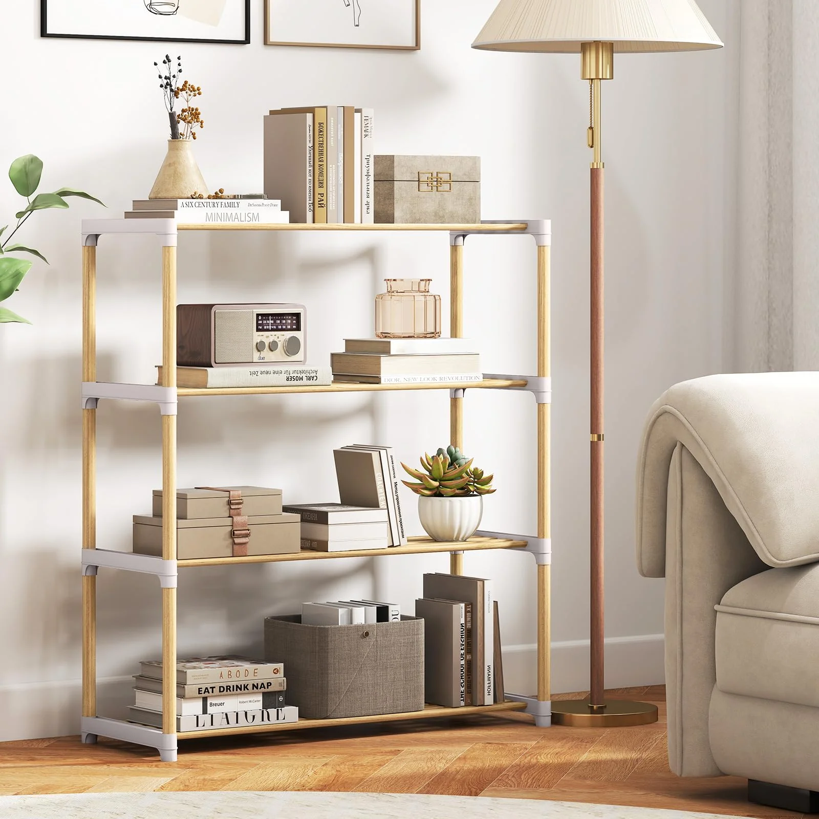 Tangkula 4-Tier Solid Wood Shoe Rack