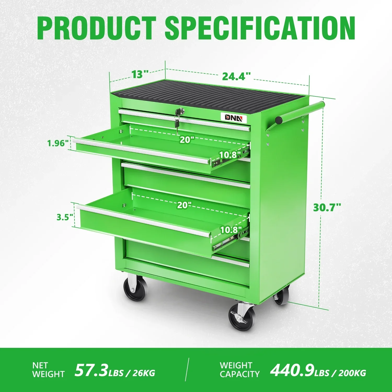 DNA Motoring TOOLS-00399 7 Drawers Garage Warehouse Workshop Rolling Tool Cabinet Chest With Top Antiskip Mat+Swivel Casters