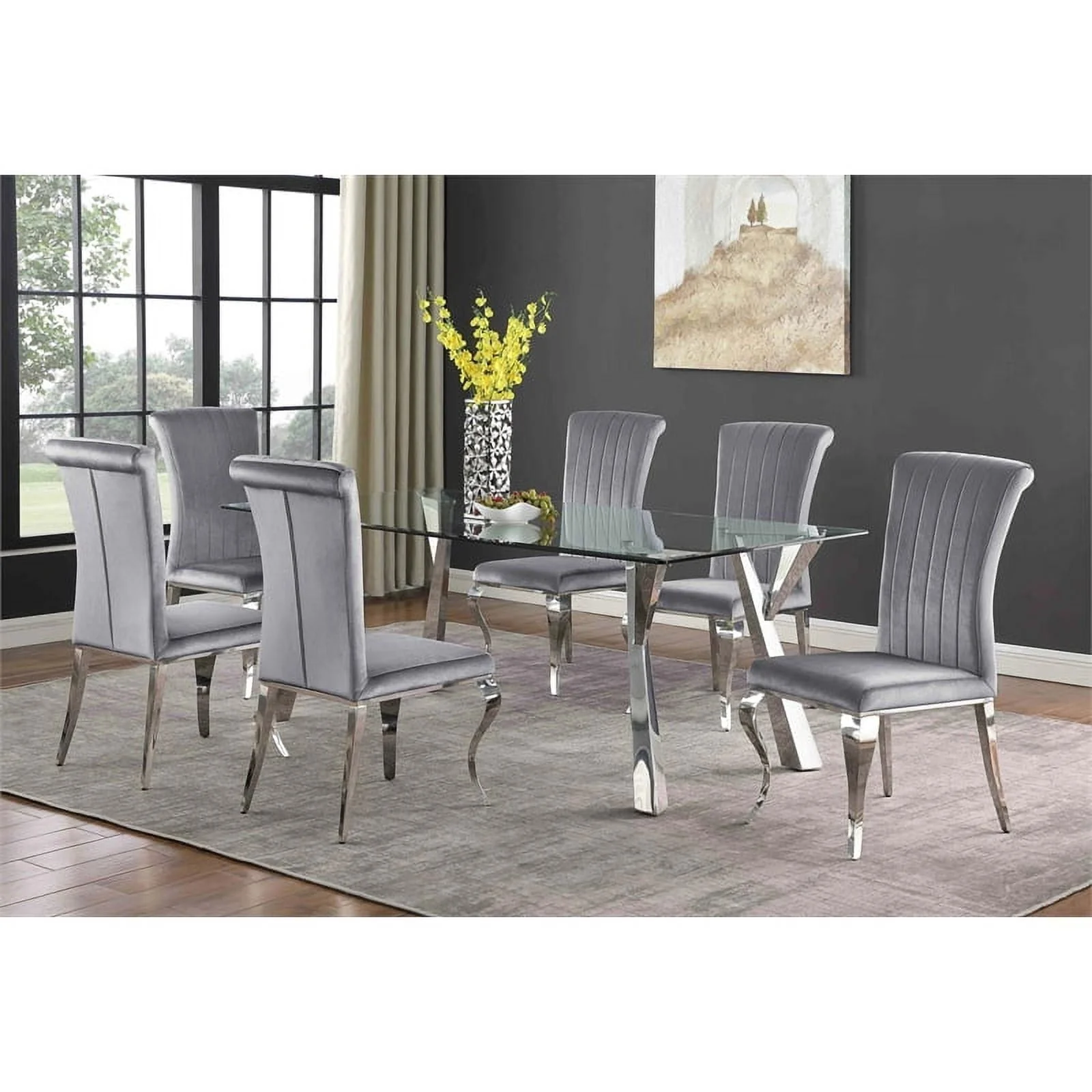 Rectangular Glass Top Dining Table Clear and Chrome Image 6
