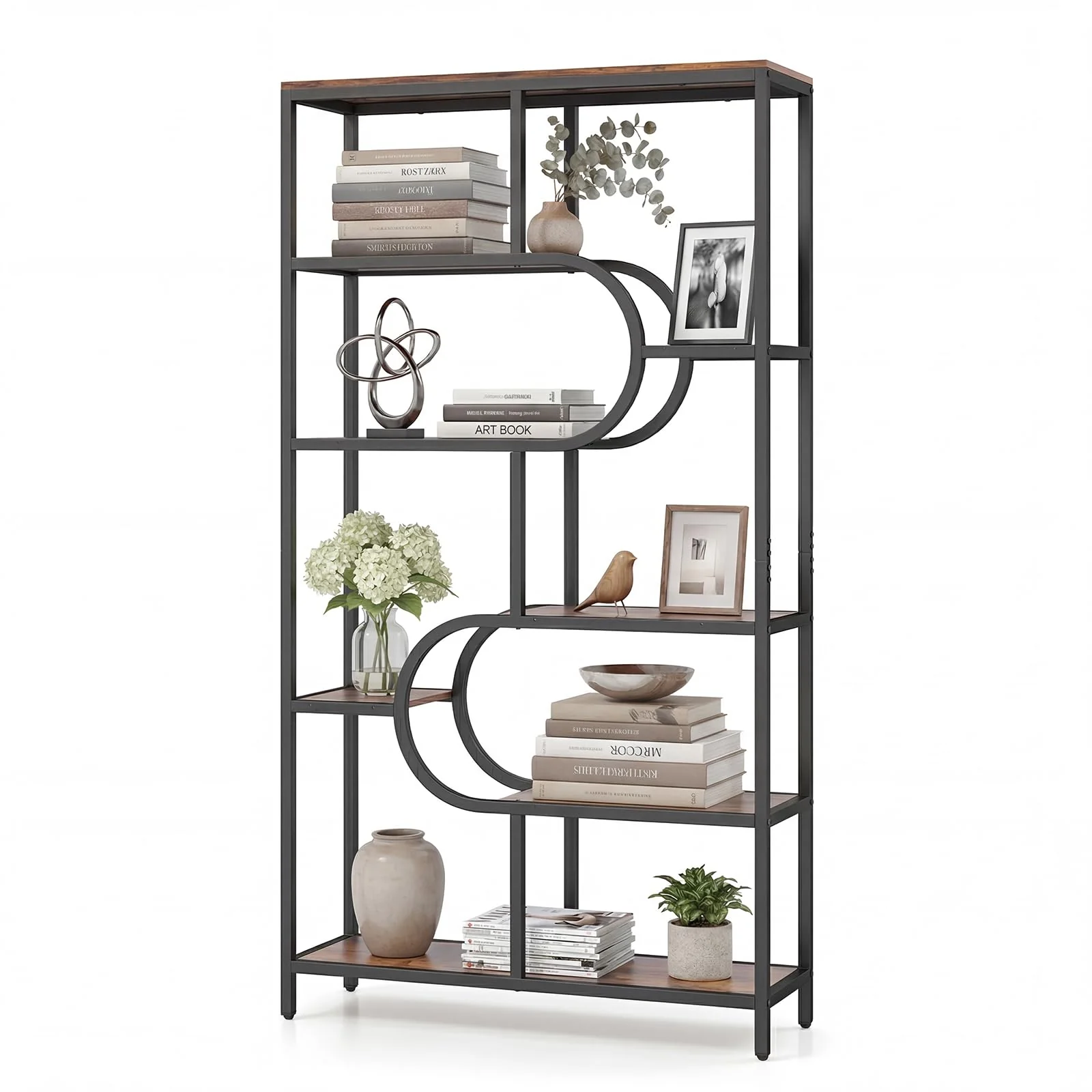 Tangkula Geometric Bookshelf Freestanding Open Bookcase Industrial Display Rack