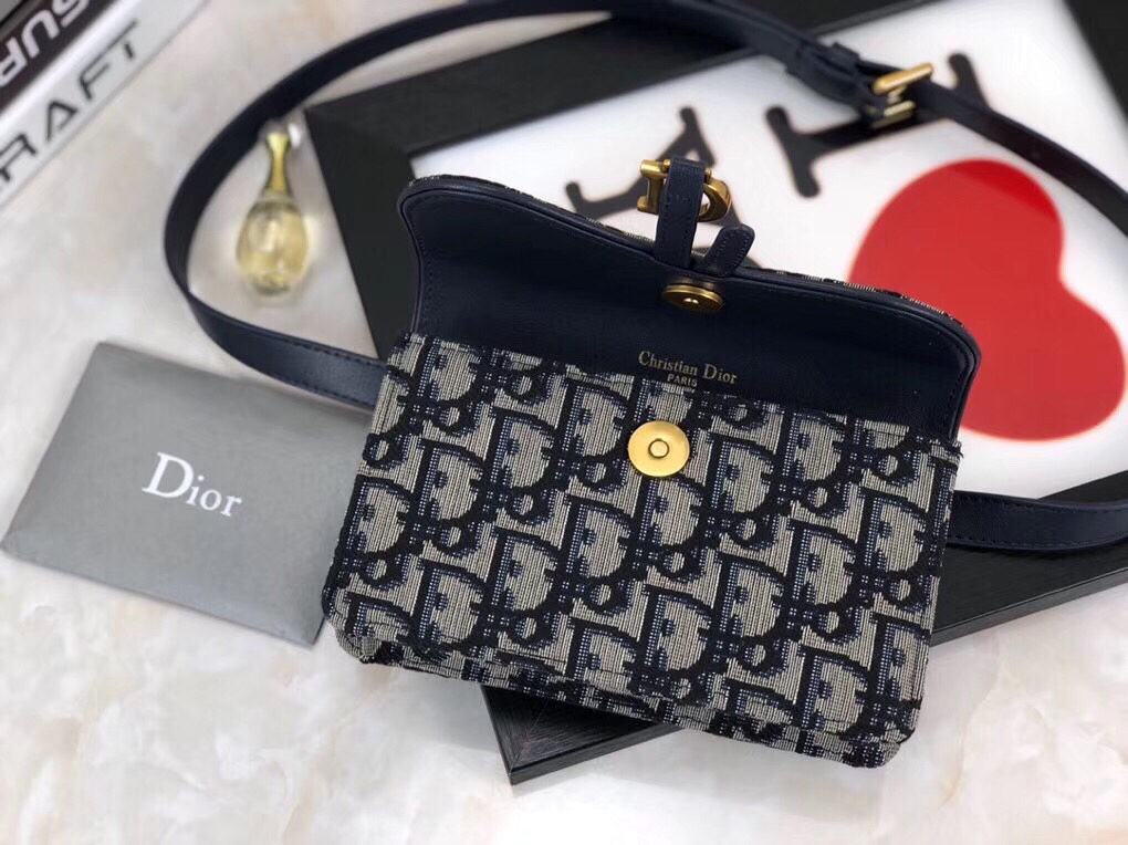 D Blue Oblique Saddle Belt Bag