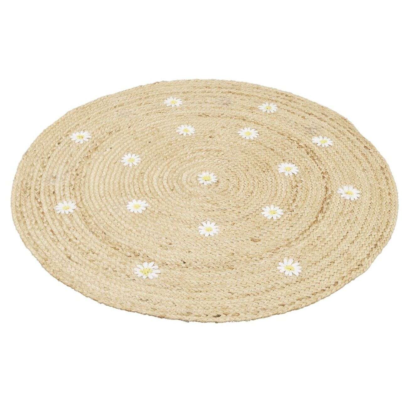 Tapis rond en jute Ø90cm motif marguerites