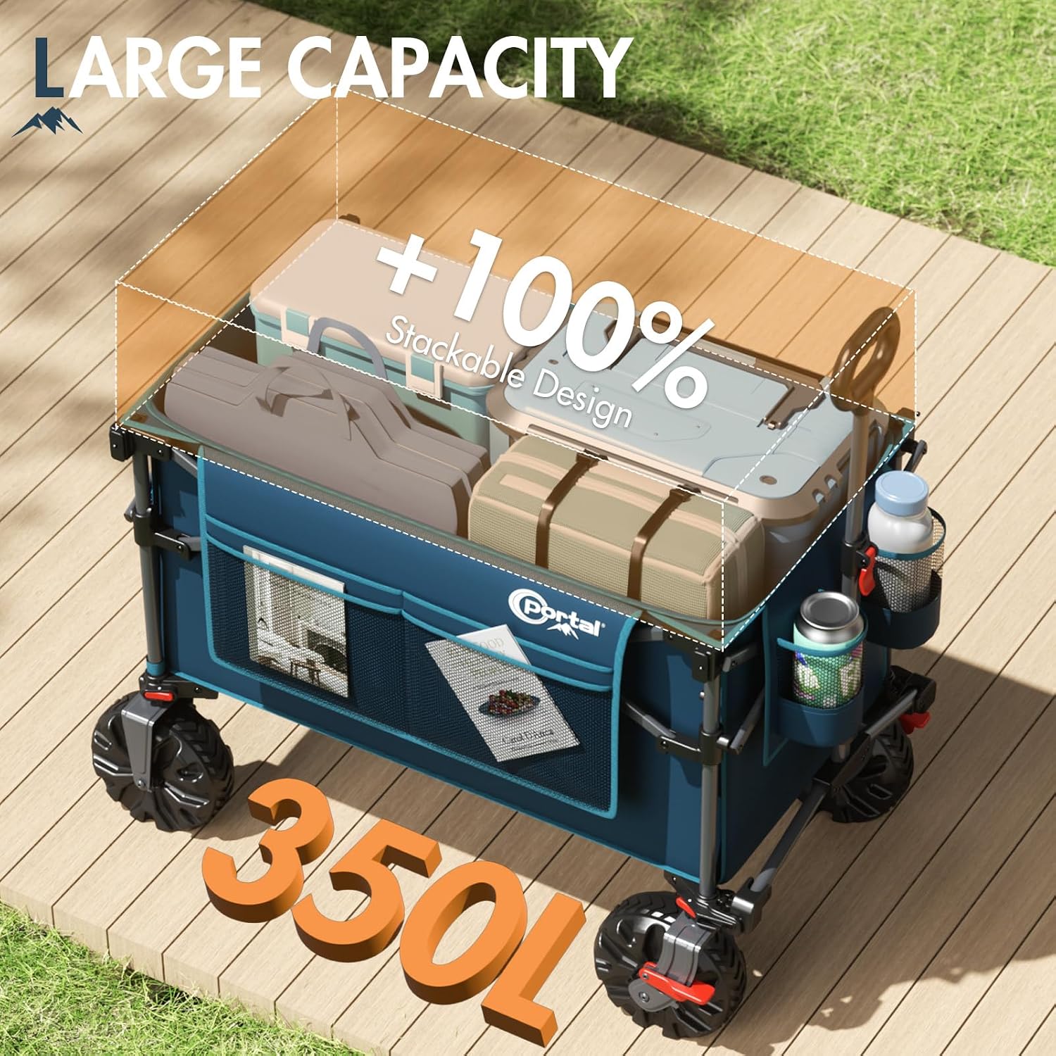 Portal 350L Collapsible Wagon Cart with Removable Canopy, 270LB Cart Blue