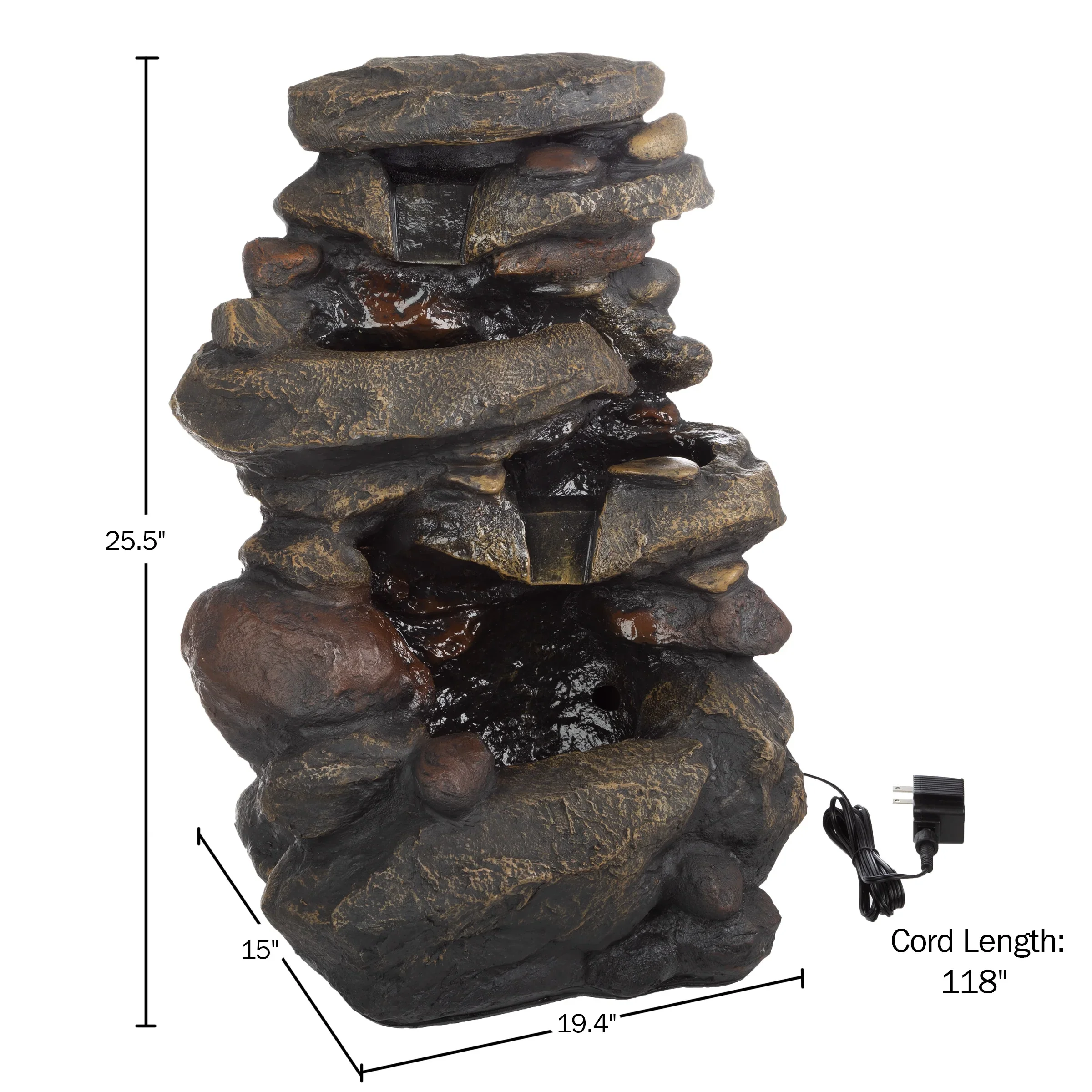 Pure Garden 3-Tier Outdoor Water Fountain with Lights - 25.5�?LED Fountain
