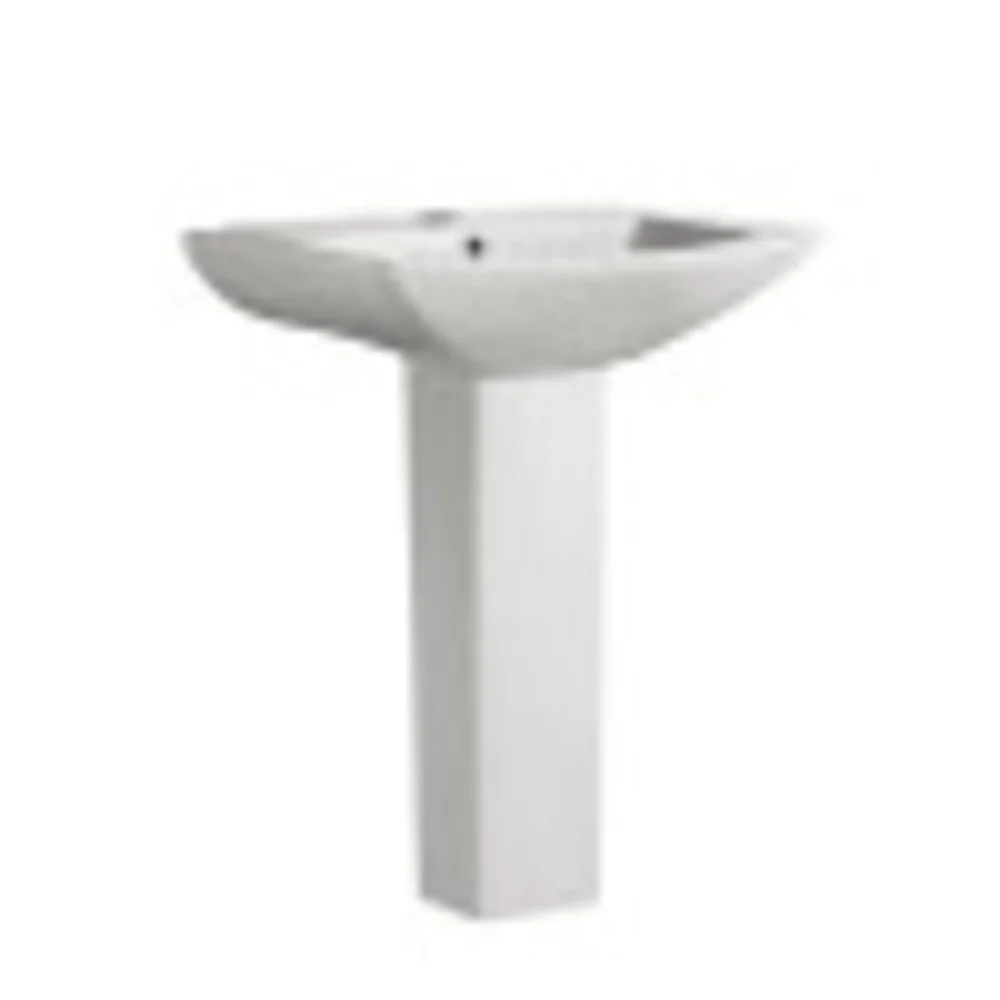 Pedestal Bathroom Sink Square Single Faucet Hole(White) - Image 2