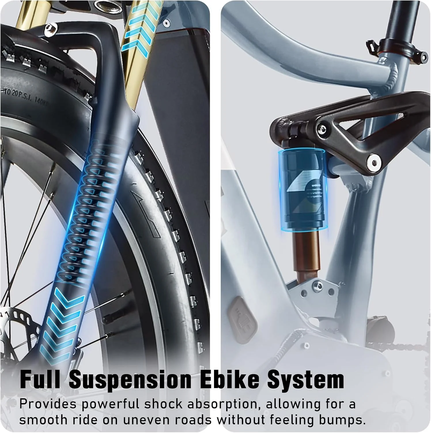 Dual Motors AWD 2000W Electric Bike for Adult 26'' UL2849 48V 30AH E-mountain bike 4.0 Fat Tire up to 35MPH120Miles Long Range Off-road Ebike Dual Hydraulic Disc BrakesFul Suspension Electric Bicyc(RX30-GRAY) - Image 10