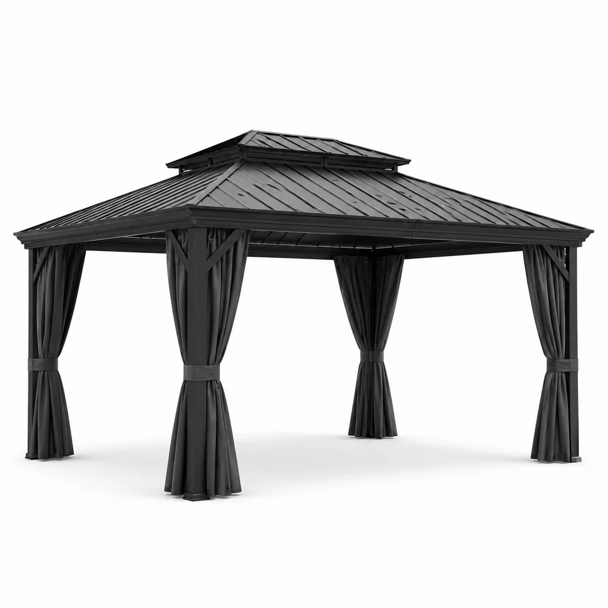 Pavillon de jardin en aluminium avec toit en acier et rideaux en polyester noir 300x400 cm - 2026