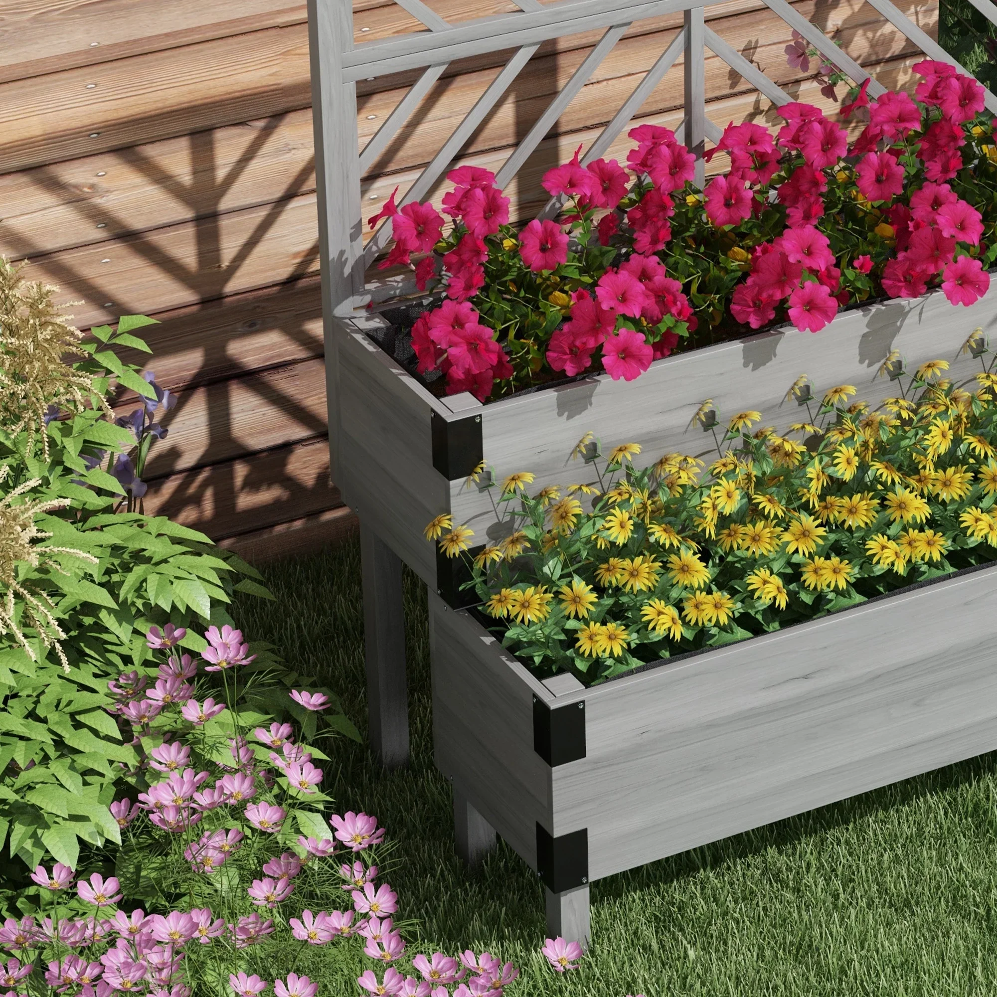 Outsunny 2 Tier Trellis Planter, 47.2�?x 15.7�?x 31.5�? Natural, Wood Garden Planter Box
