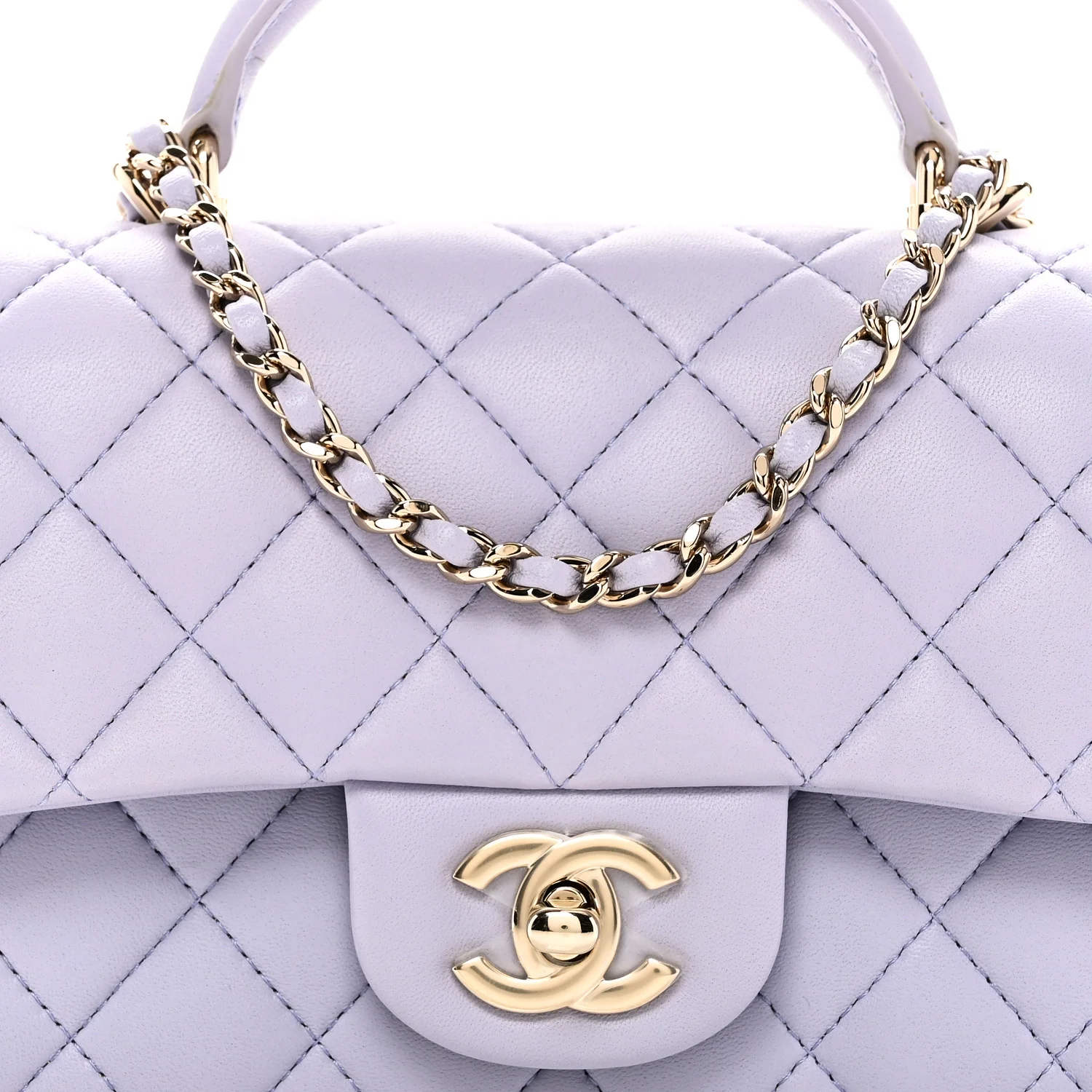 Lambskin Quilted Mini Top Handle Rectangular Flap Light Purple