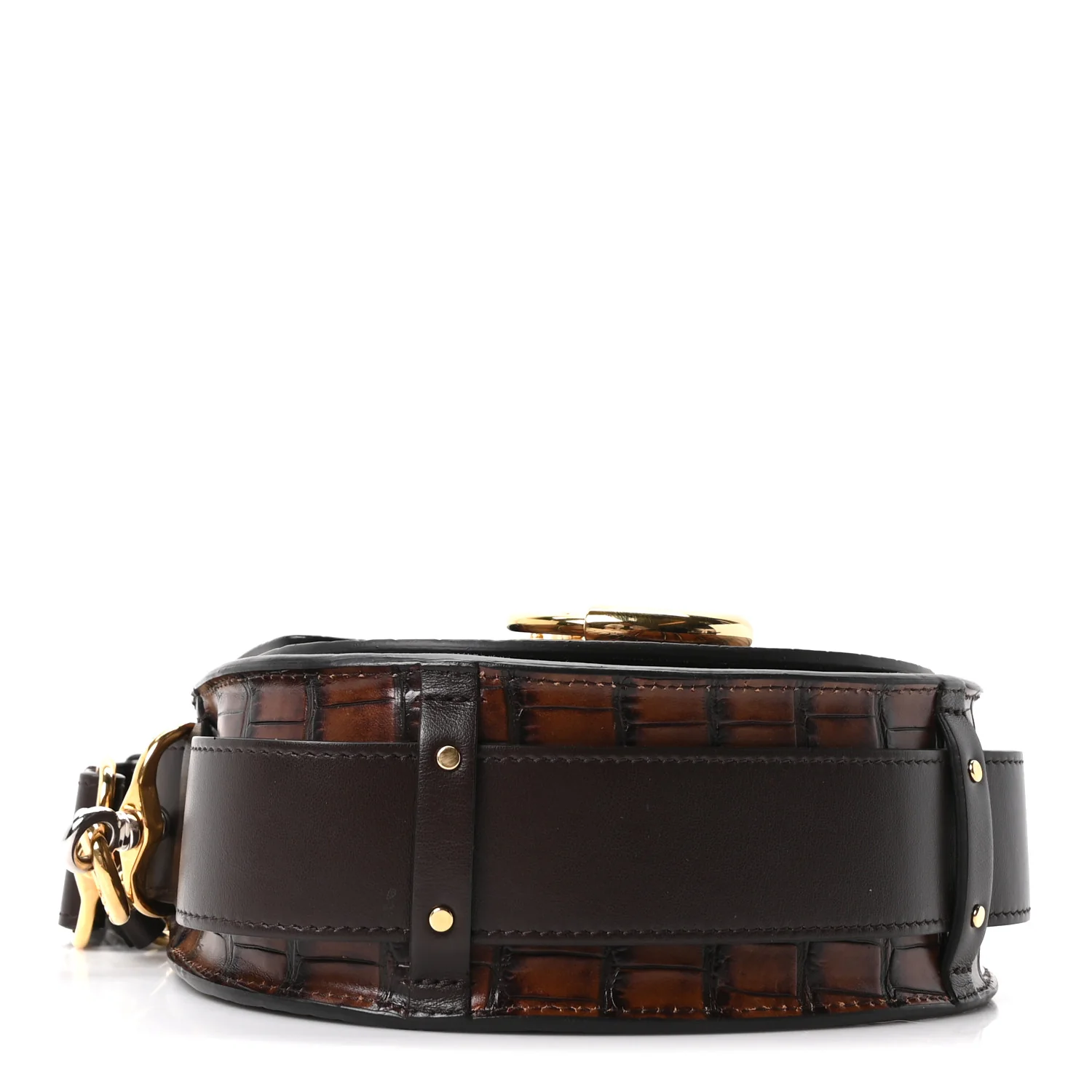 Calfskin Crocodile Embossed Small Tess Bag Dark Ebony