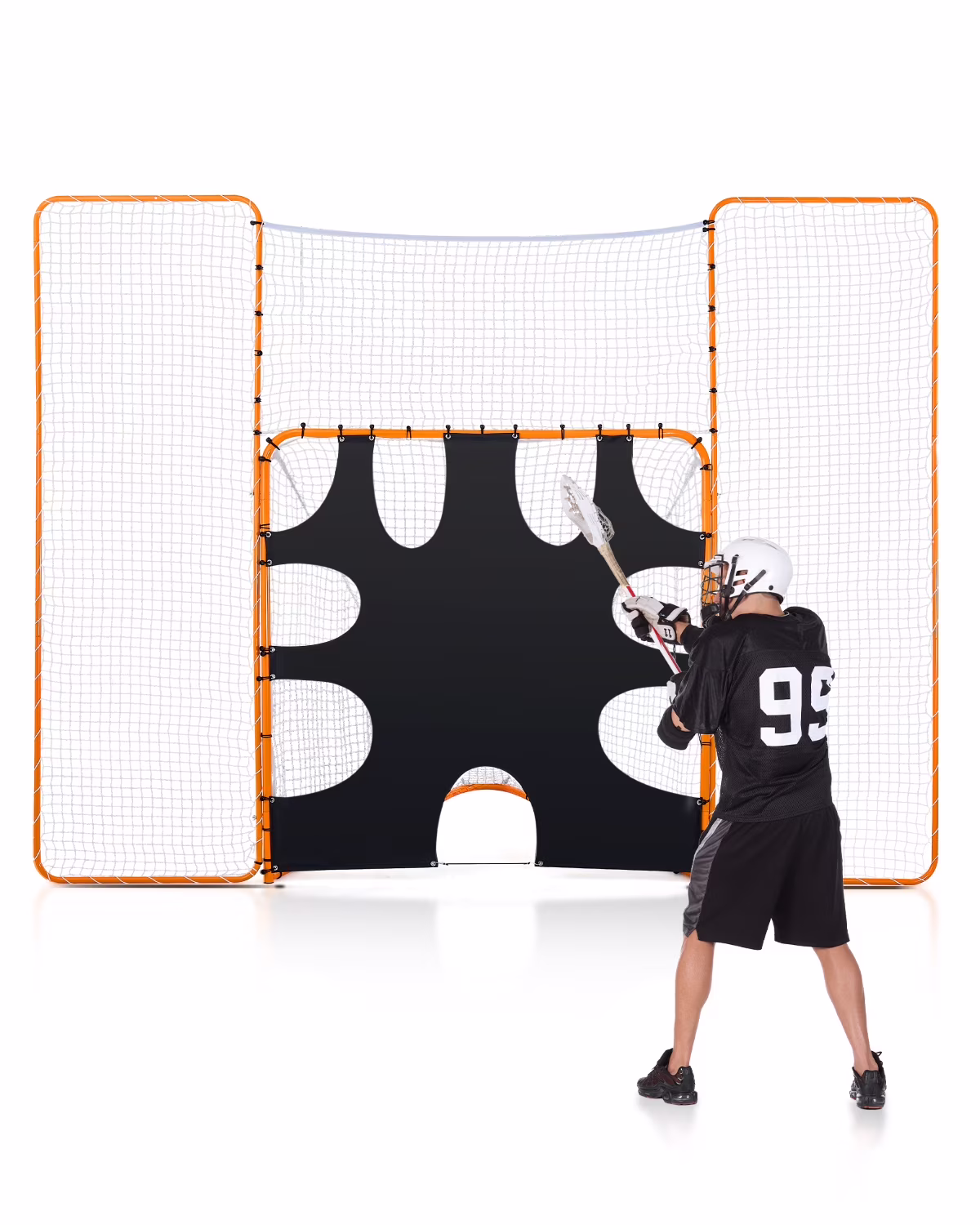 VEVOR 3 - IN - 1 Lacrosse Goal, 12x9 Ft Lacrosse Net with Backstop and Target, Quick & Easy Setup Backyard Rebounder Equipment, Steel Frame Training Nets, Suitable for Youth Adult Training, Orange