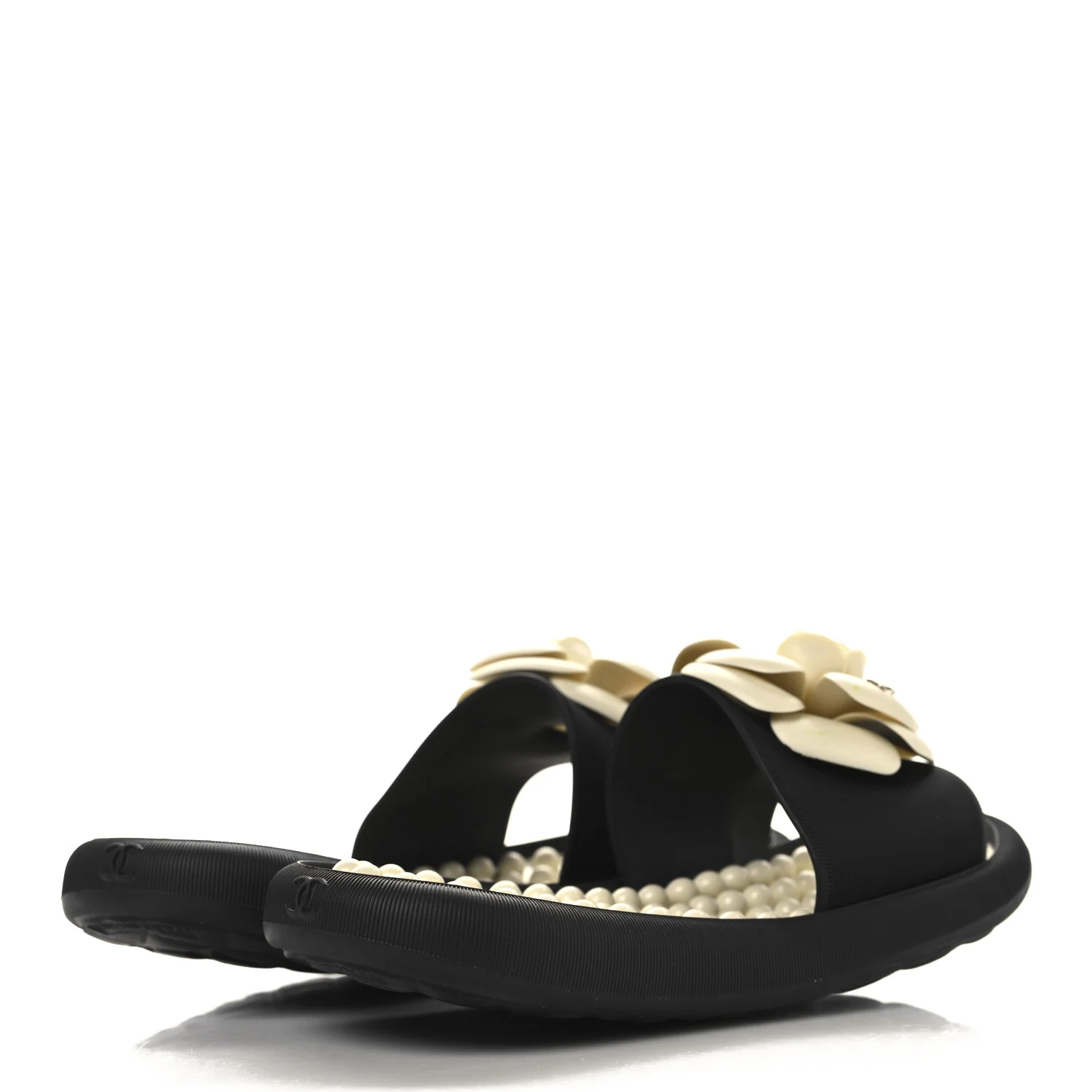 Thermoplastic PVC Camellia Mule Sandals 36 Black Ivory