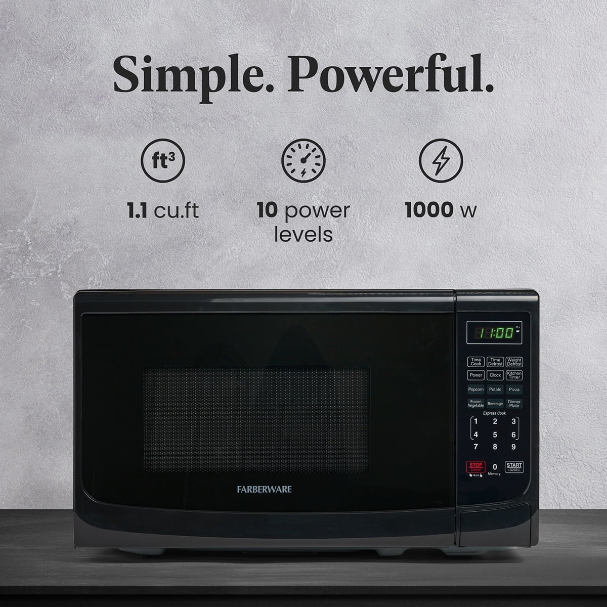 Countertop Microwave Oven with LED Lighting Child Lock, 0.7 Cu Ft Black(Black) - Image 2
