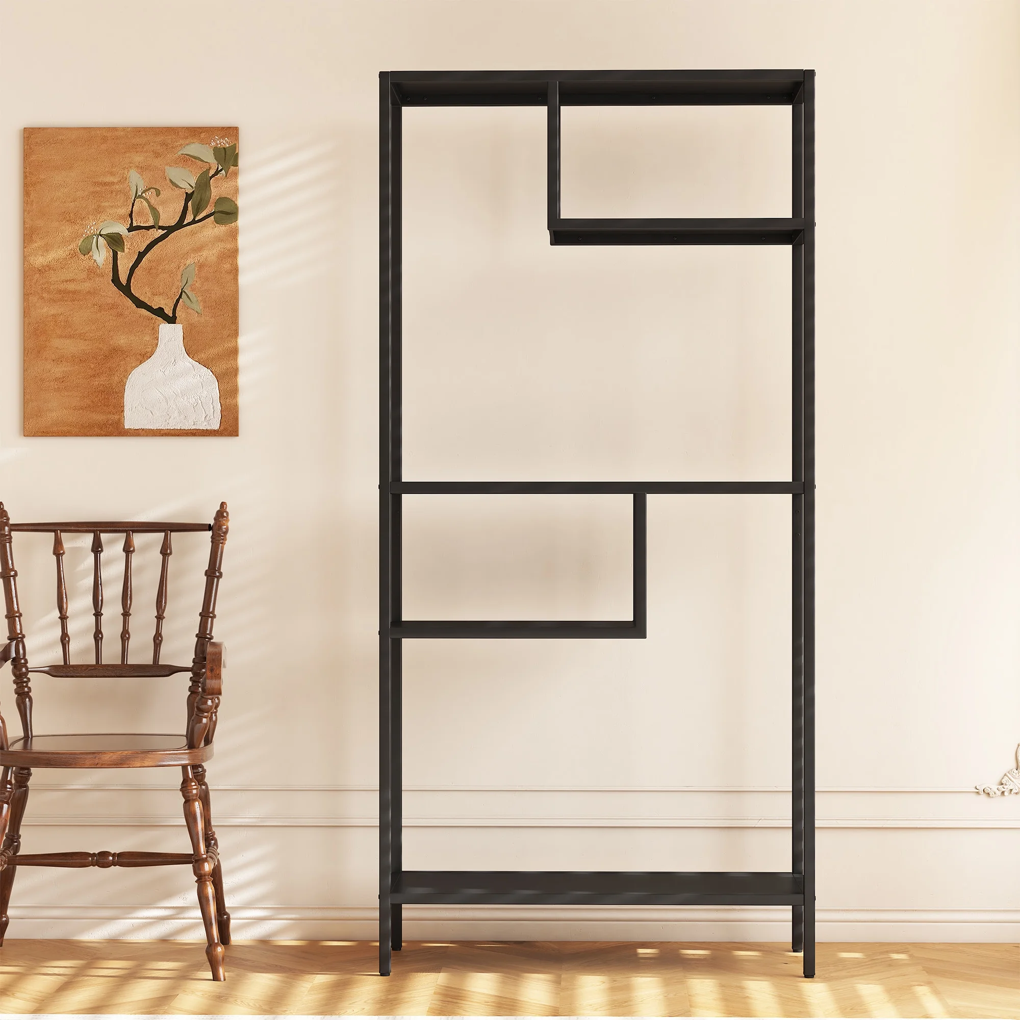 Modern Storage Shelf with 4 Compartments Metal Legs, Freestanding Organizer,Book Shelves Display Shelves for Living Room, Bedroom, Home Office - Image 9