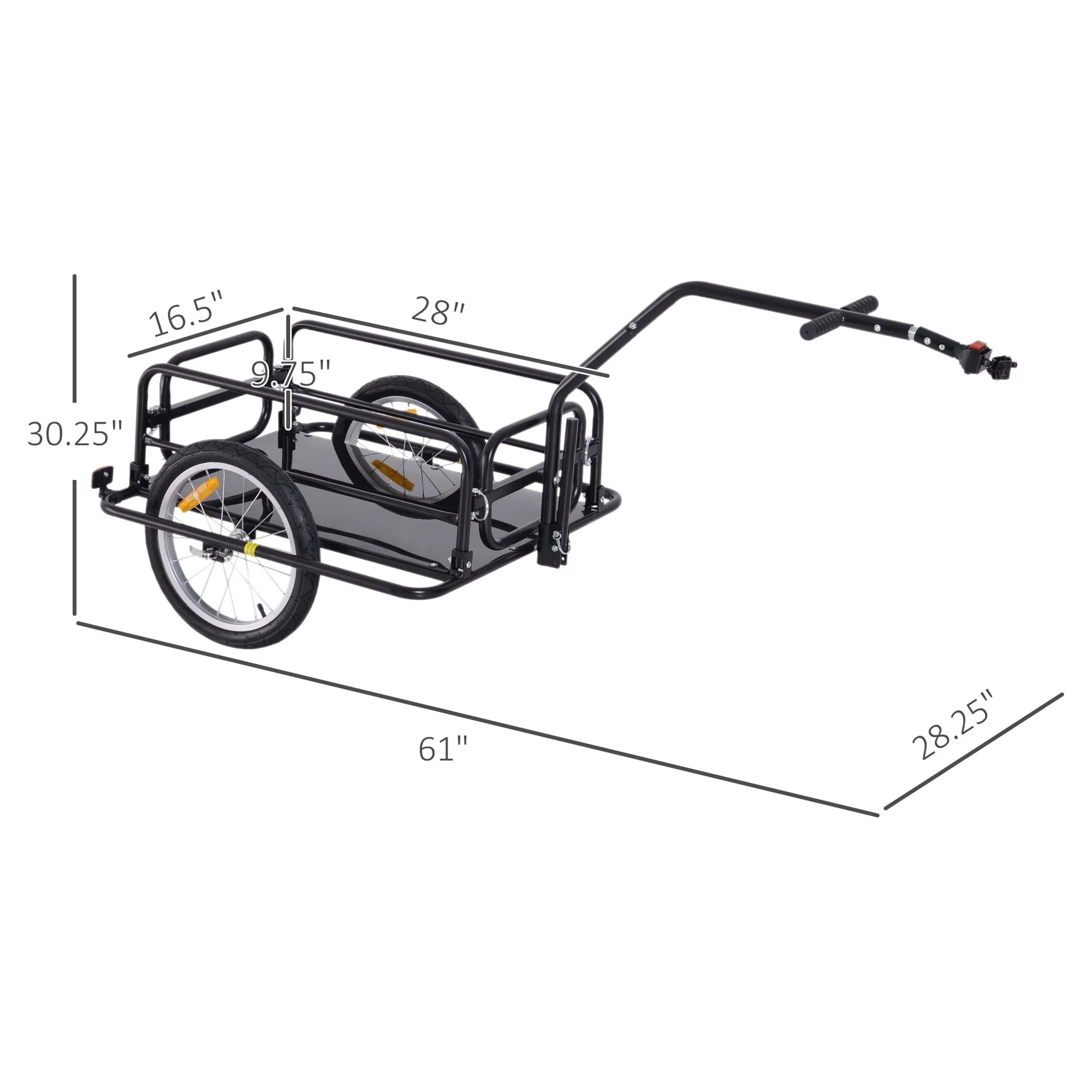 Aosom Foldable Bike Cargo Trailer Cart with Hitch, 88 lb. Capacity, Black