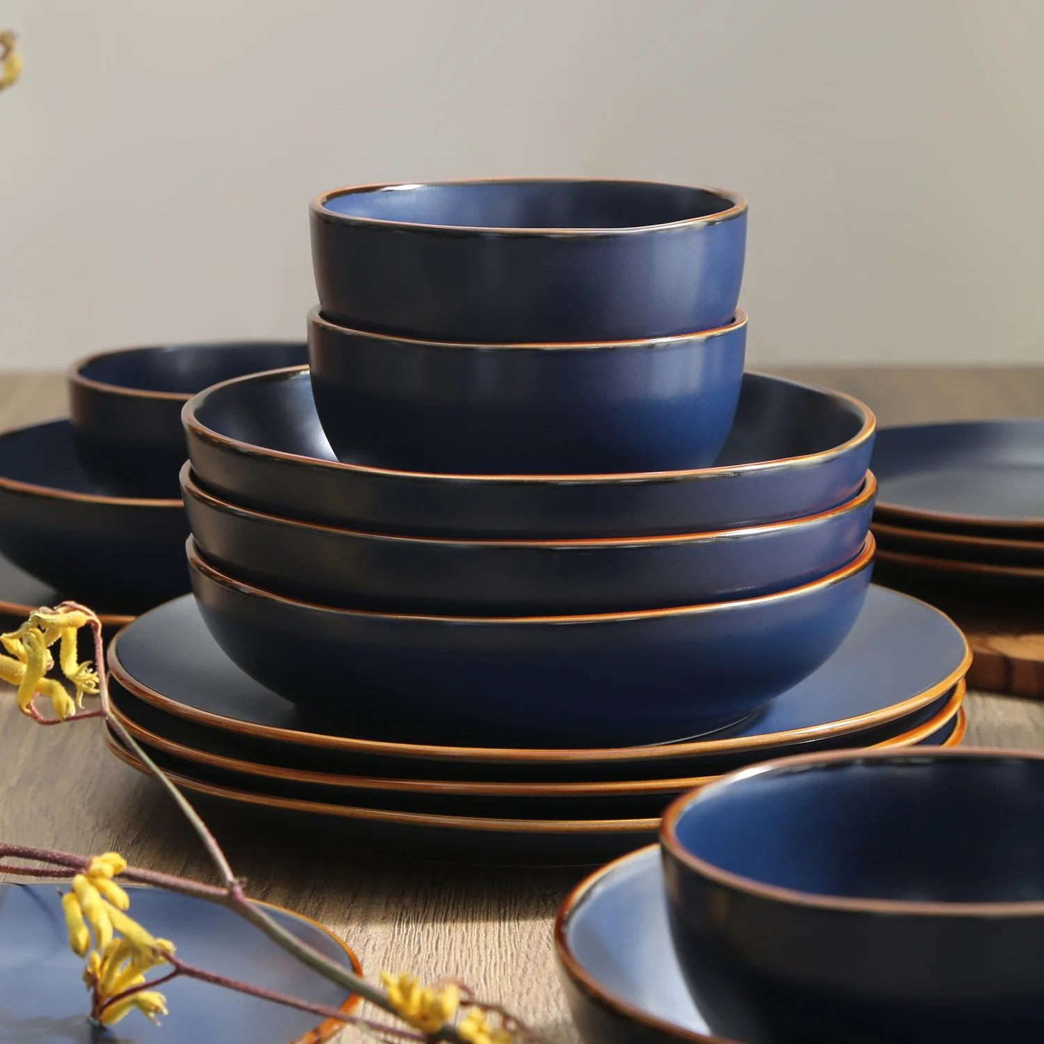 Brasa Stoneware Collection Dinnerware Set, 32 Piece Service for 8, Blue(Blue/32) Image 6