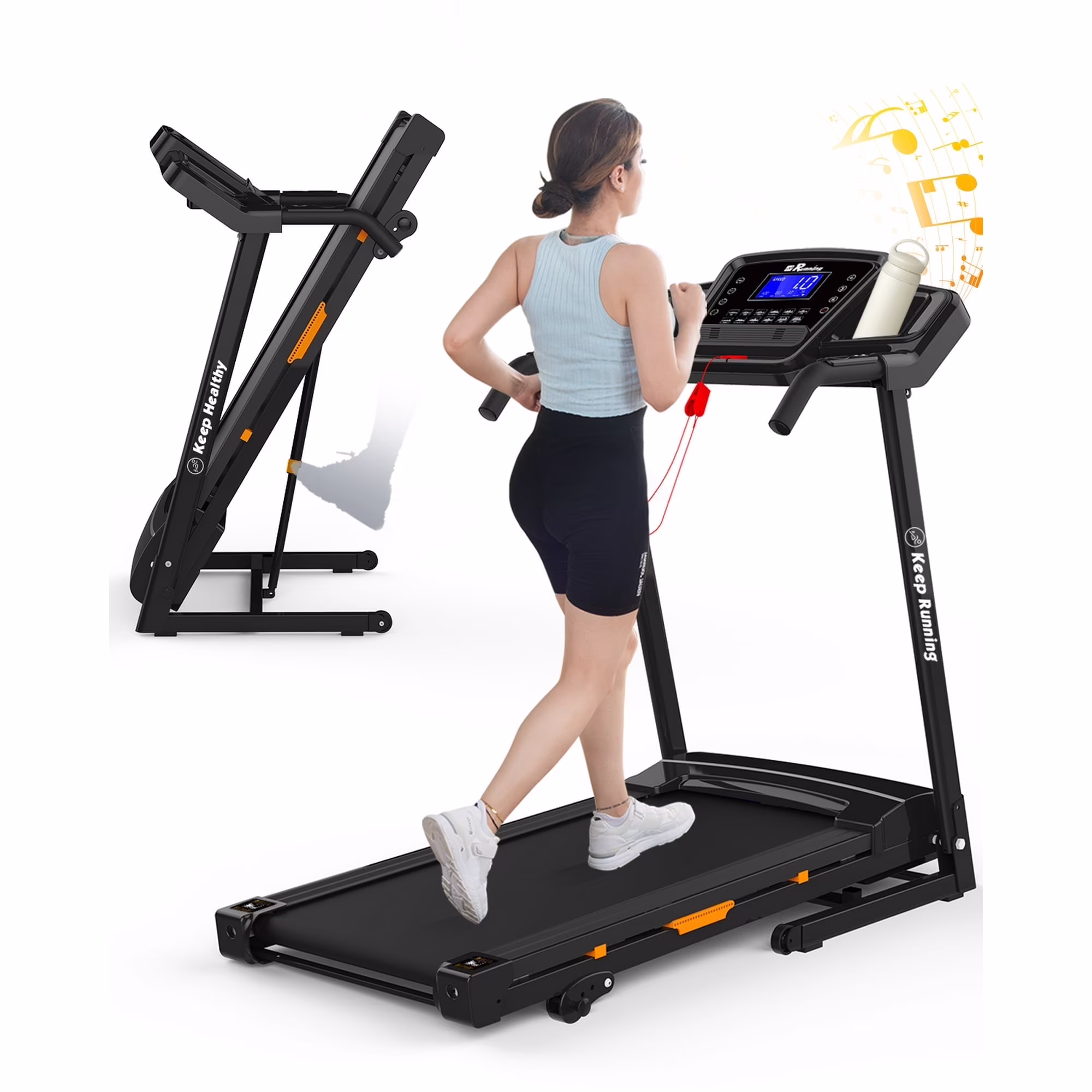 3.5HP 330 LBS Weight Foldable Electric Running Walking Machine with Bluetooth/APP for Home, Fitness Jogging Exercise, Easy Installation and Space Saver for Home Office Gym(3.5HP-Black) - Image 3