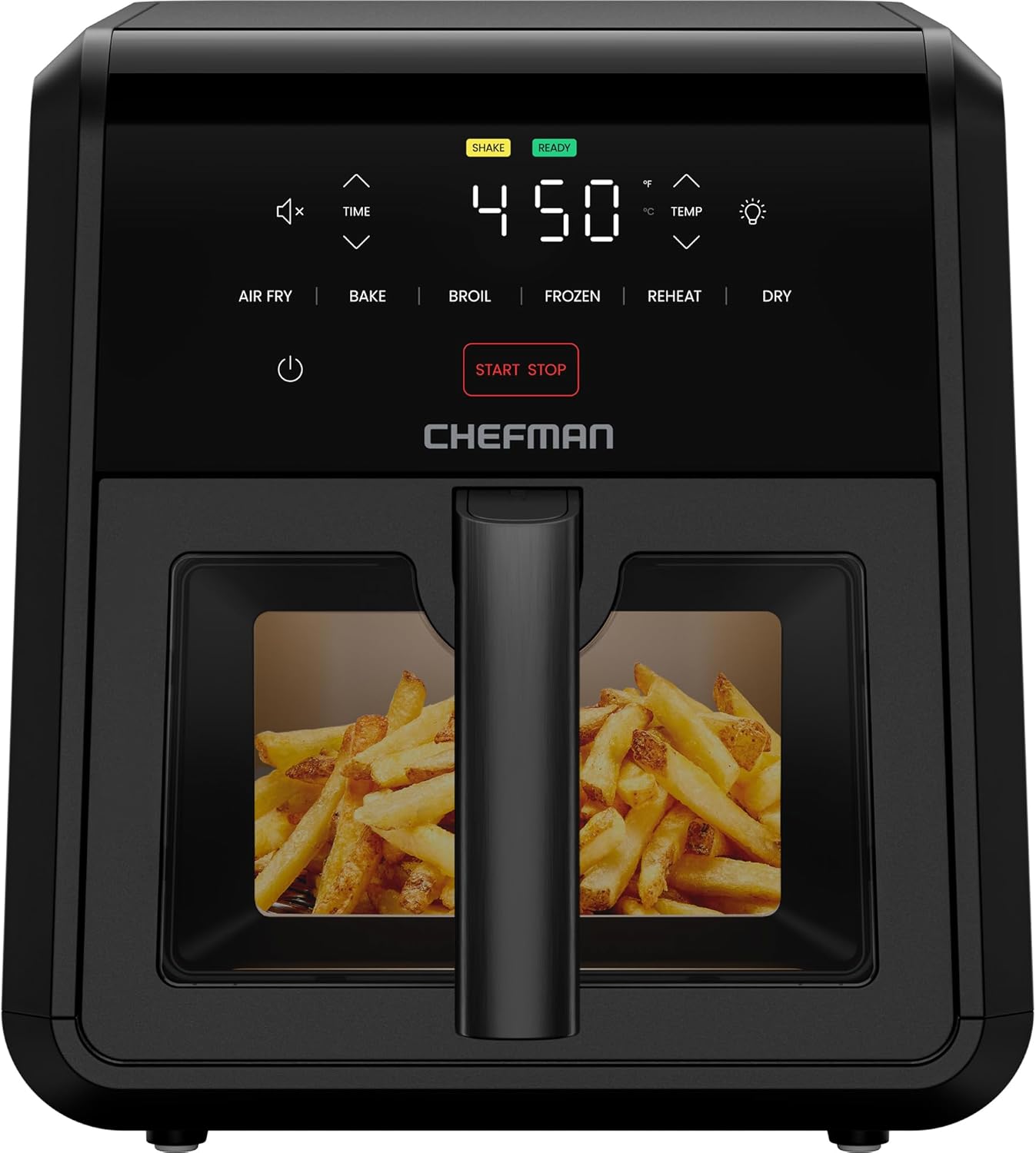 Chefman Air Fryer TurboFry 7-Qt, 6-in-1 High-Powered 450 ° F Cooking for Crispier Results, Compact Space-Saving Design, Air Fry, Bake, Broil, Reheat, Dehydrate, Defrost, Fast & Even Cooking – Black