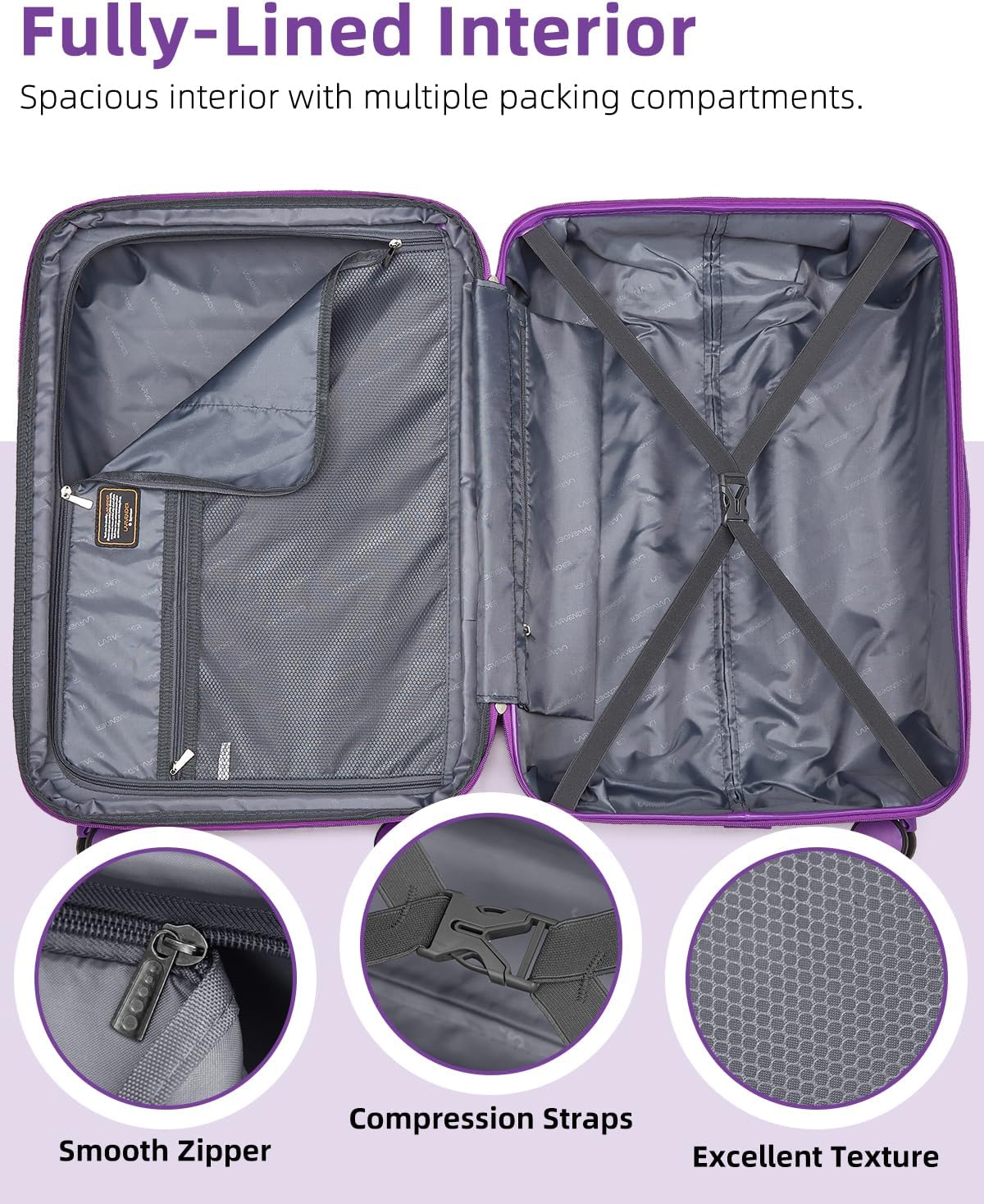 Ensemble de 6 valises, ensemble de valises rigides extensibles avec roulettes multidirectionnelles, ensemble de bagages à roulettes légers