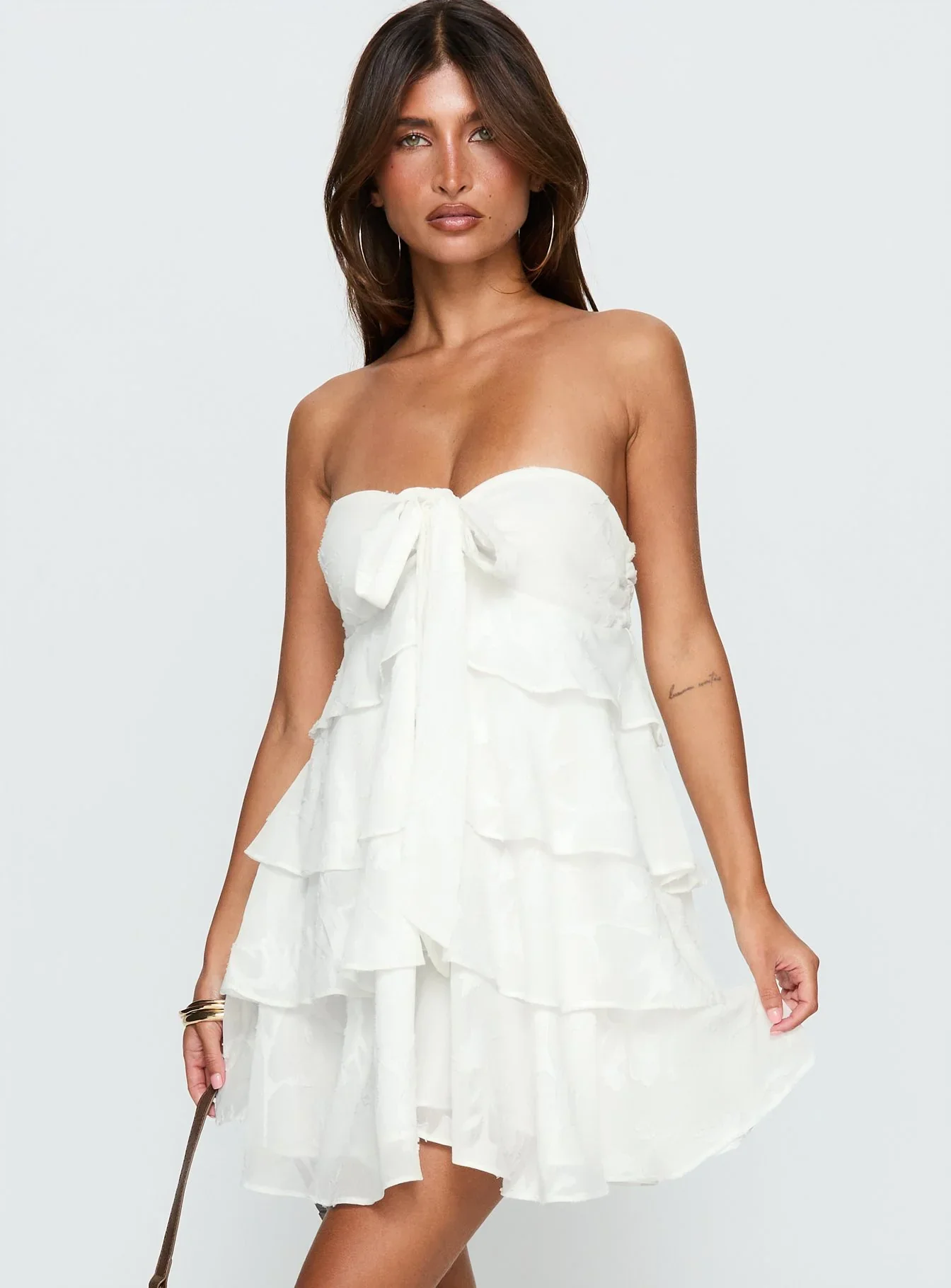 Kalari Strapless Layered Mini Dress White