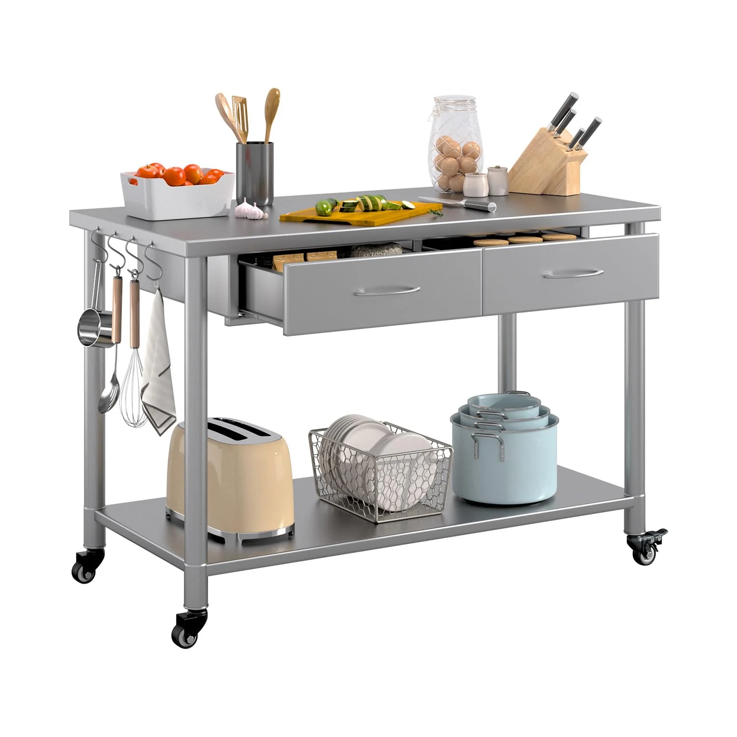 AECOJOY Stainless Steel Work Table with 2 Drawers, 48