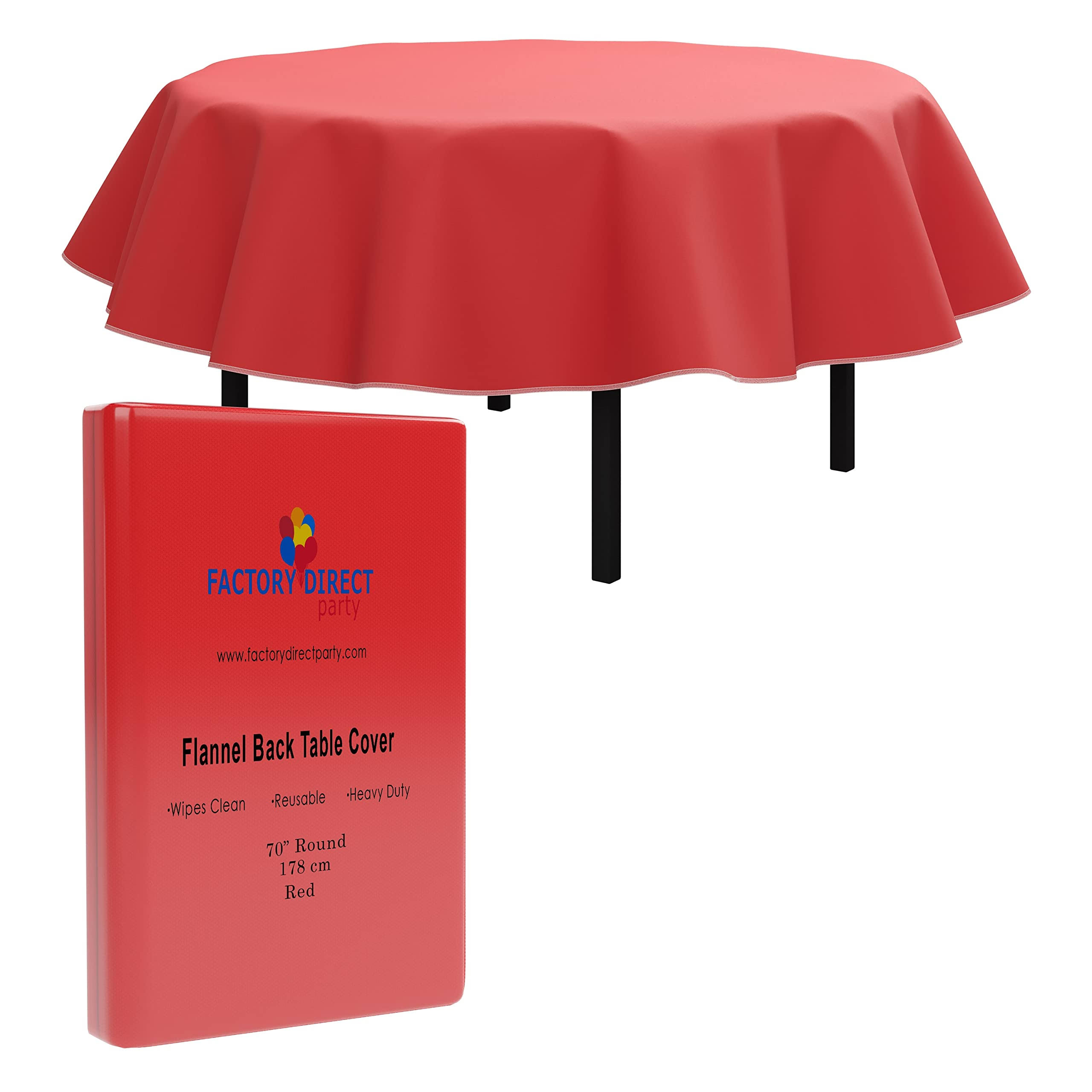 Exquisite Flannel Backed Vinyl Tablecloths, Solid Color Premium Quality Waterproof Table Cover (70 inch. Round, Red)