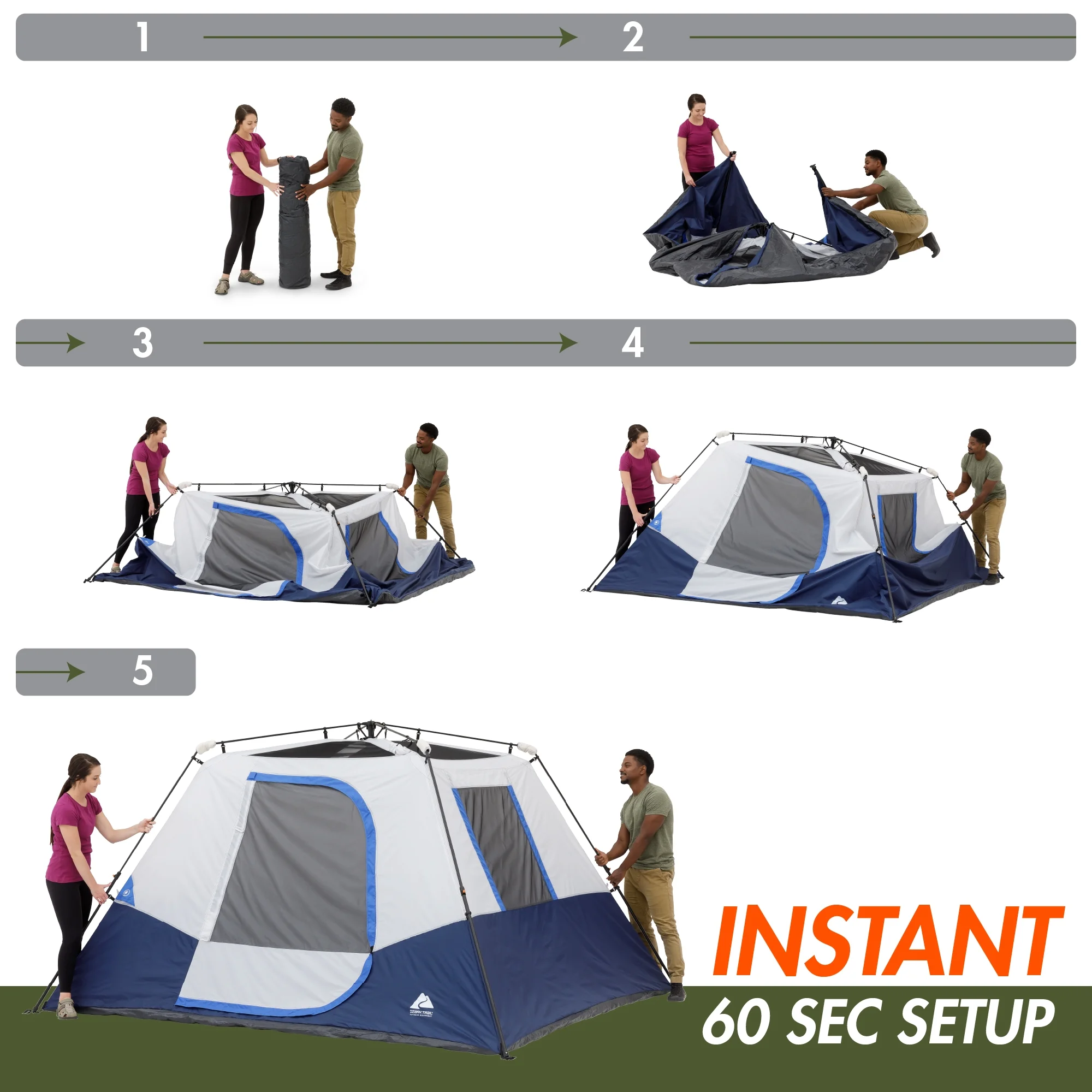 10�� x 9' 6-Person Instant Cabin Tent with LED Lighted Hub, 25 lbs(Gray) - Image 6