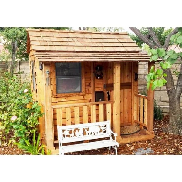 Little Squirt 6x6 ft Wooden Playhouse for Kids, Western Red Cedar Outdoor Playhouse with Screened Windows, Dutch Door & Floor Included