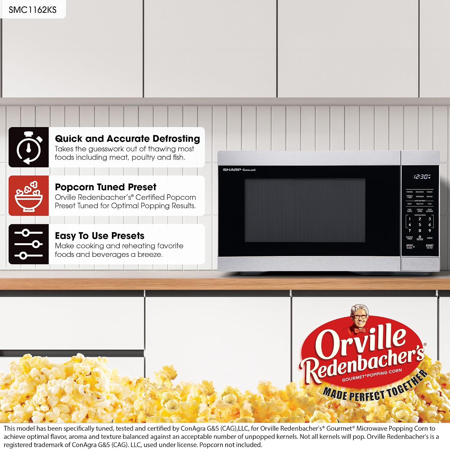 Sharp SMC1162KS 1.1 cu1000W Stainless Steel Countertop Microwave Oven