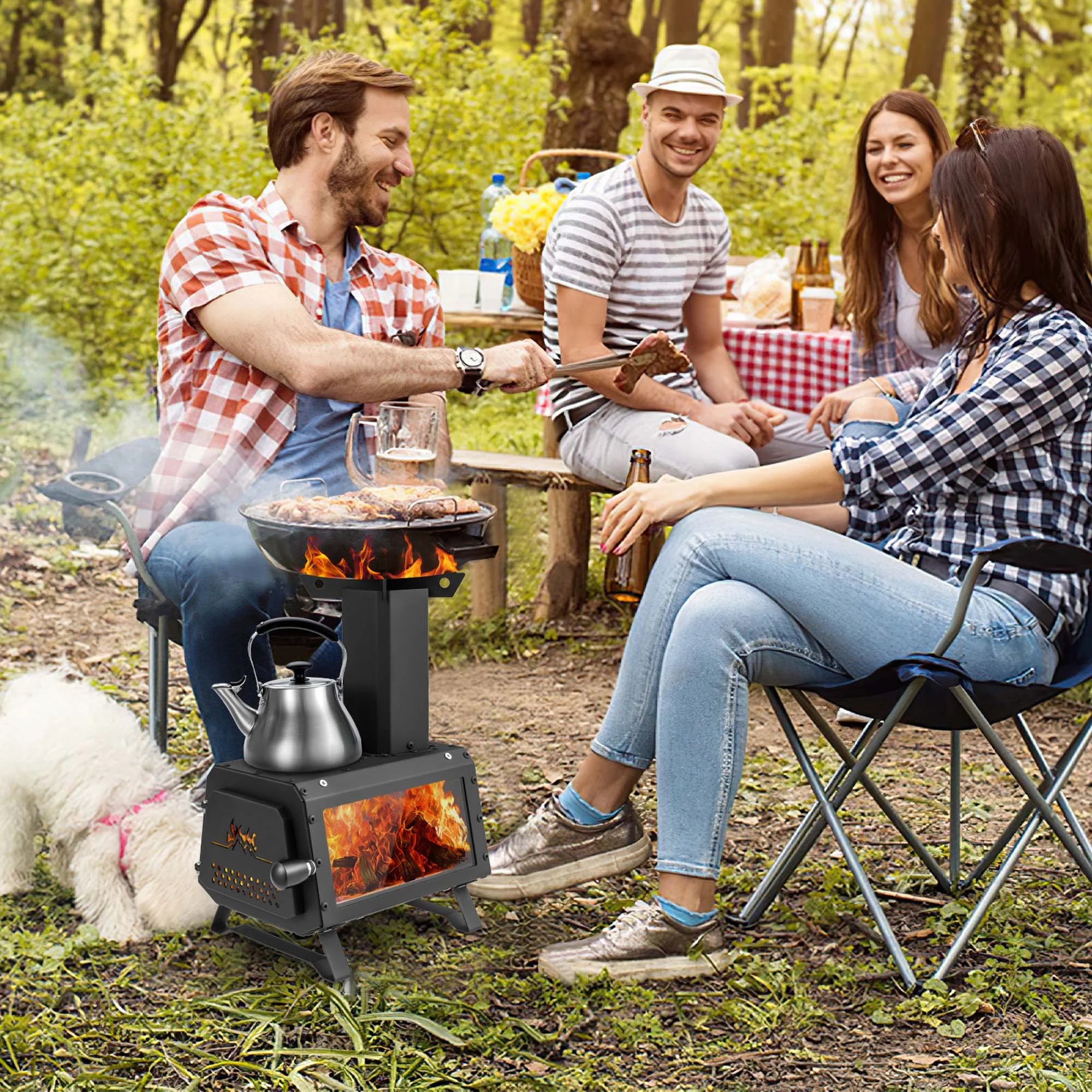 Portable Wood Camping Stove with 2 Cooking Positions(B) Image 4