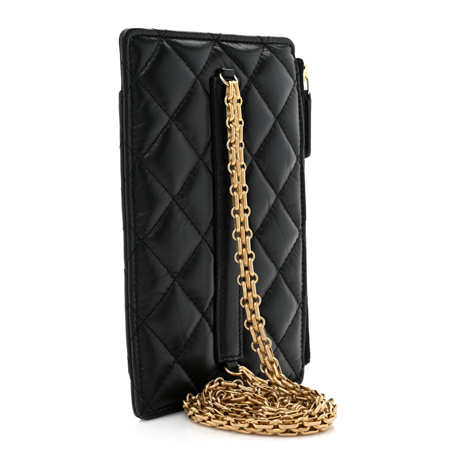 Aged Calfskin Quilted Reissue Phone Holder With Chain Bag Black
