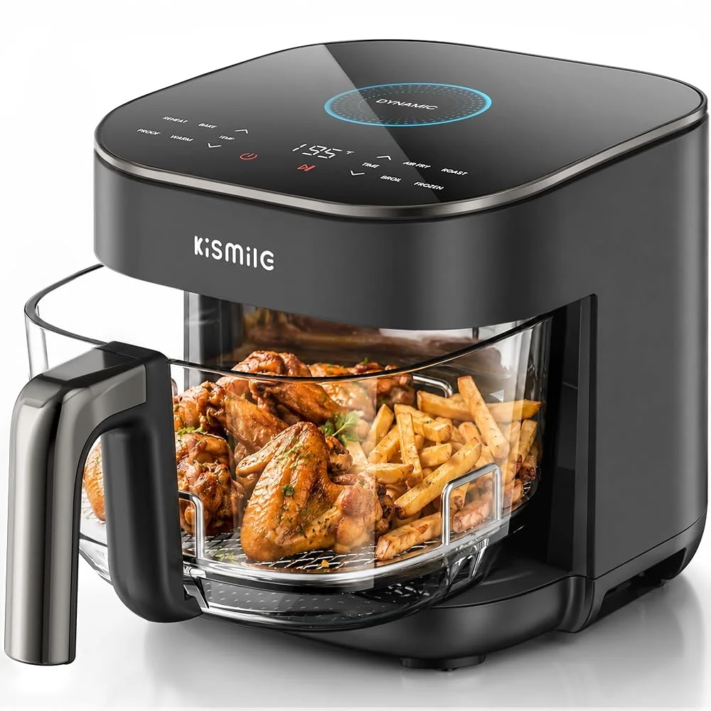 Kismile AeroLucen 5 QT Glass Air Fryer, No Preheat, 8-in-1, 450°F