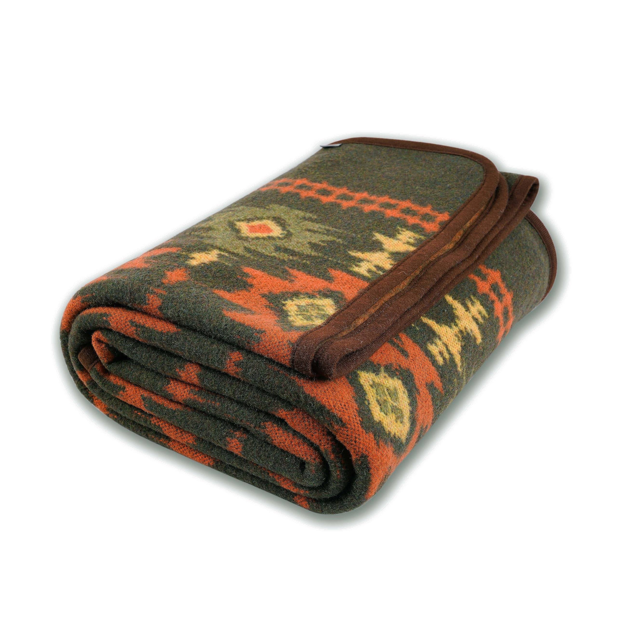 ACUSHLA Merino Wool Blanket - Warm Thick Washable Large Bed Couch Outdoor Camping Sleeping Throw Blanket All Seasons, Myers Green 79x63