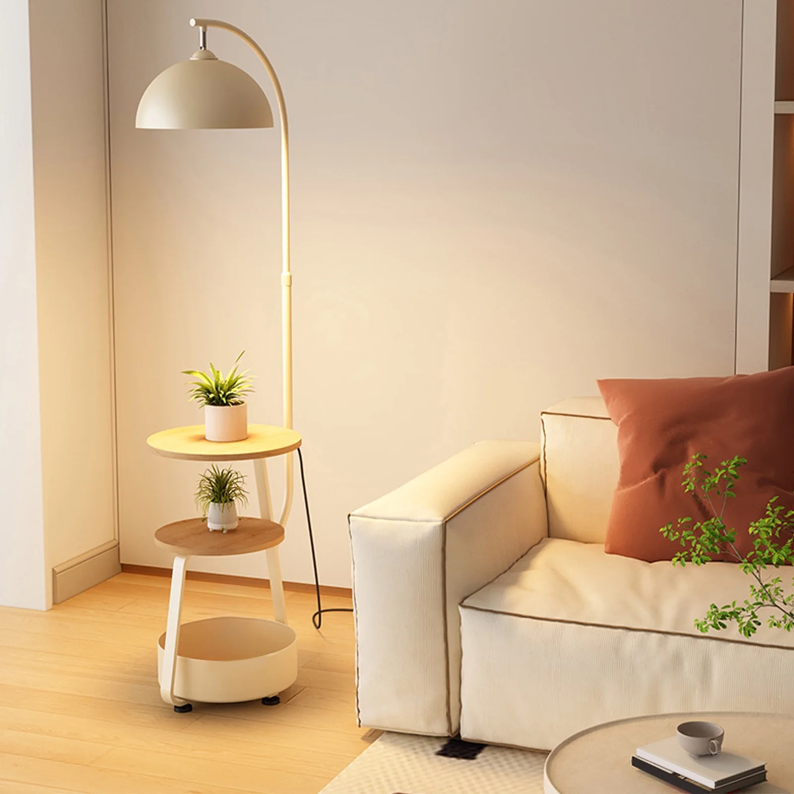 Upgraded Cream Style Living Room Sofa Corner Floor Lamp Bedroom Bedside Table Integrated Table Lamp Wireless Charging Storage Vertical Lamp U(U) - Image 3