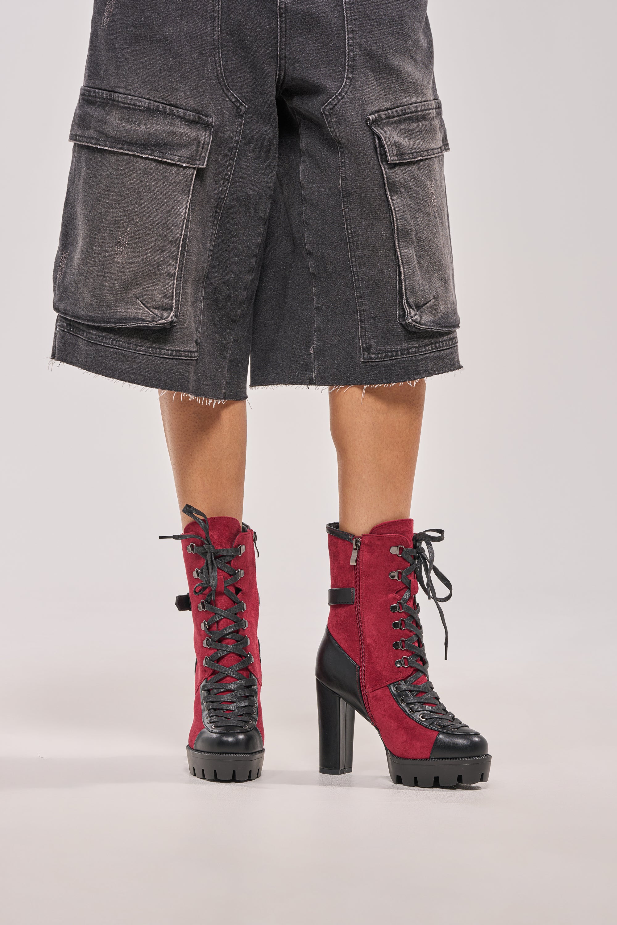 AZALEA WANG BARRINGTON BURGUNDY COLOR BLOCKED SPORTY CHUNKY BOOTIE - Akira Store