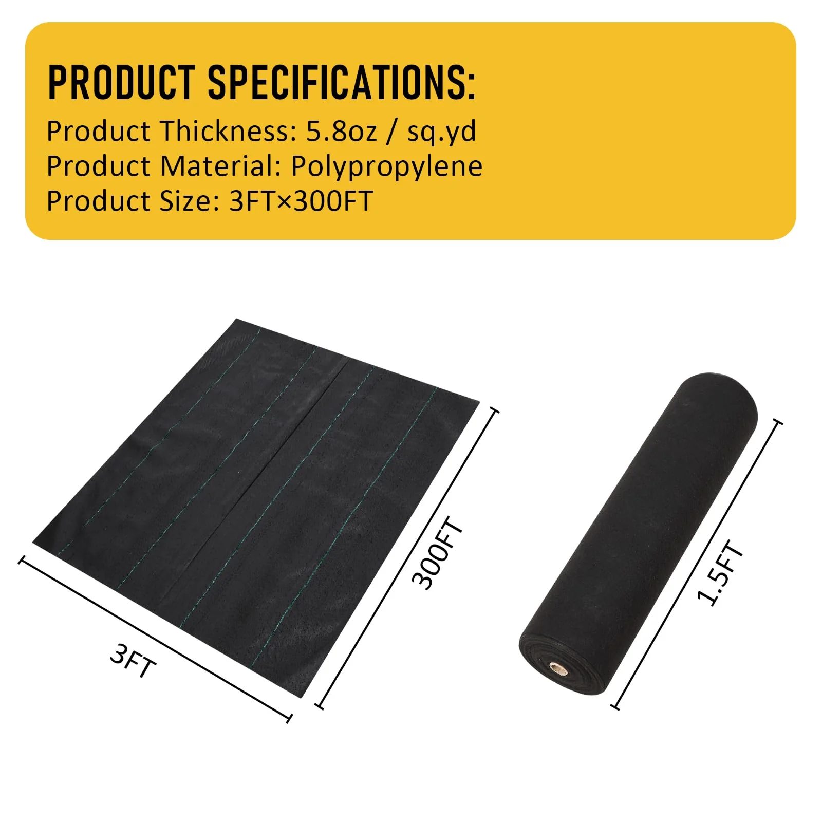 5.8 Oz Weed Barrier Landscape Fabric, Dual-Layer Heavy-Duty Road Fabric Commercial Weed Barrier Fabric, Weed Control Fabric Ground Cover, Gardening Mat for Garden Beds
