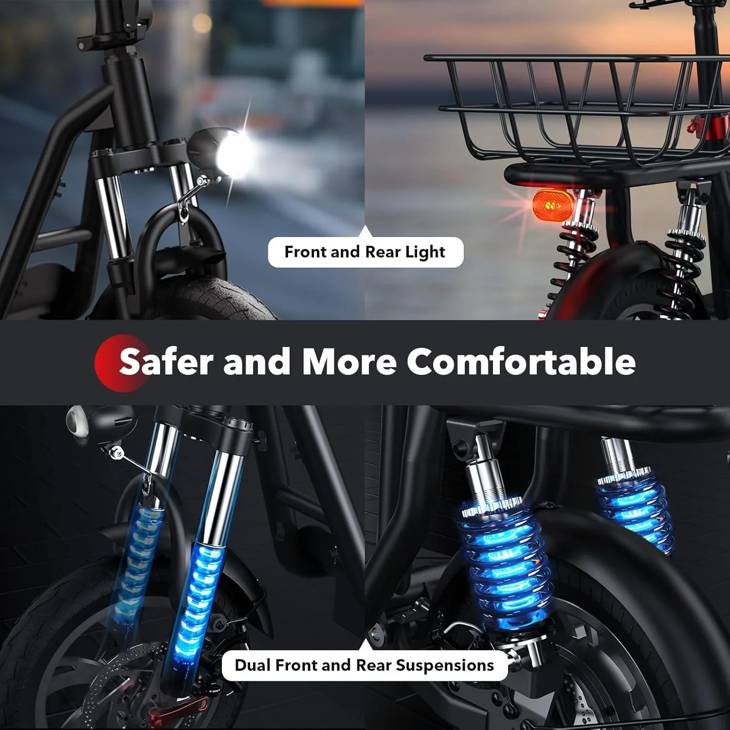 Trottinette électrique iScooter avec siège, vitesse maximale de 28/19/15,6 mph, double suspension