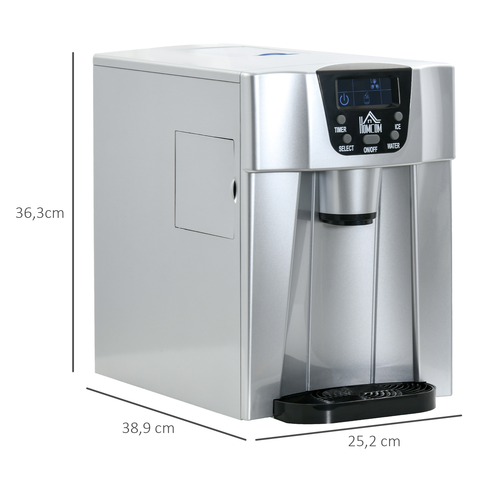 HOMCOM IJsblokjesmachine IJsblokjesmaker Ice-Maker, Timerfunctie, 25,2 cm x 38,9 cm x 36,3 cm, Zilver