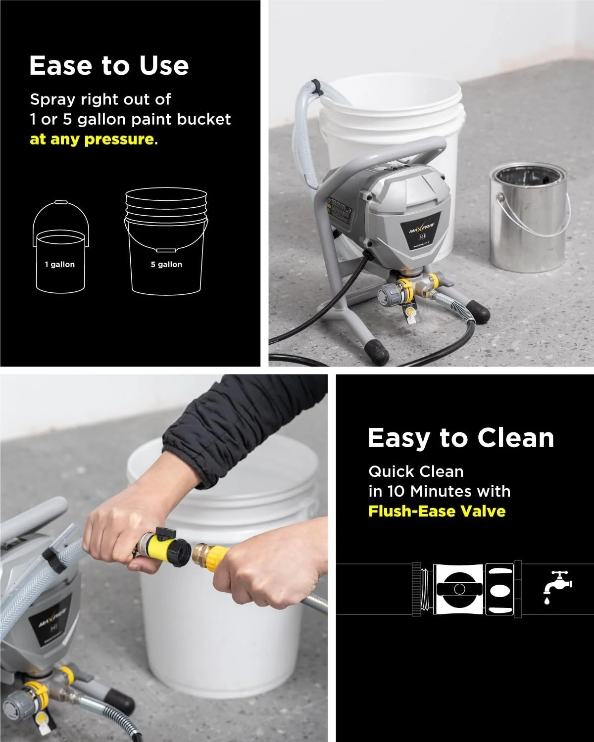 M1, 466W, 120V Gray Power Paint Sprayer, 5 Gallon, 2 Spray Patterns, 0.29 GPM, 22.55 lb, 1 Piece(MaXpray M1/Gray) - Image 8