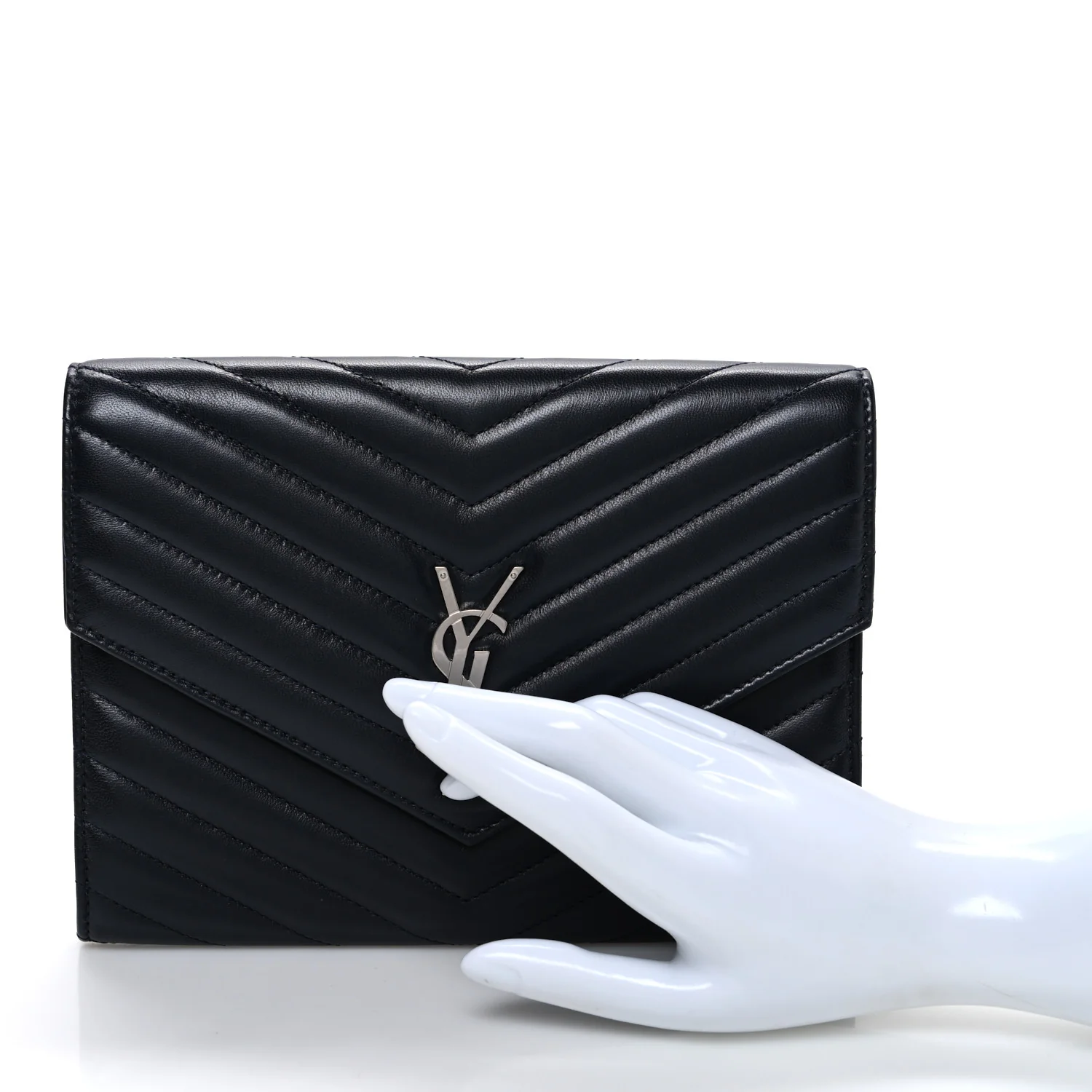 Lambskin Matelasse Chevron Monogram Cassandre Flap Pouch Navy