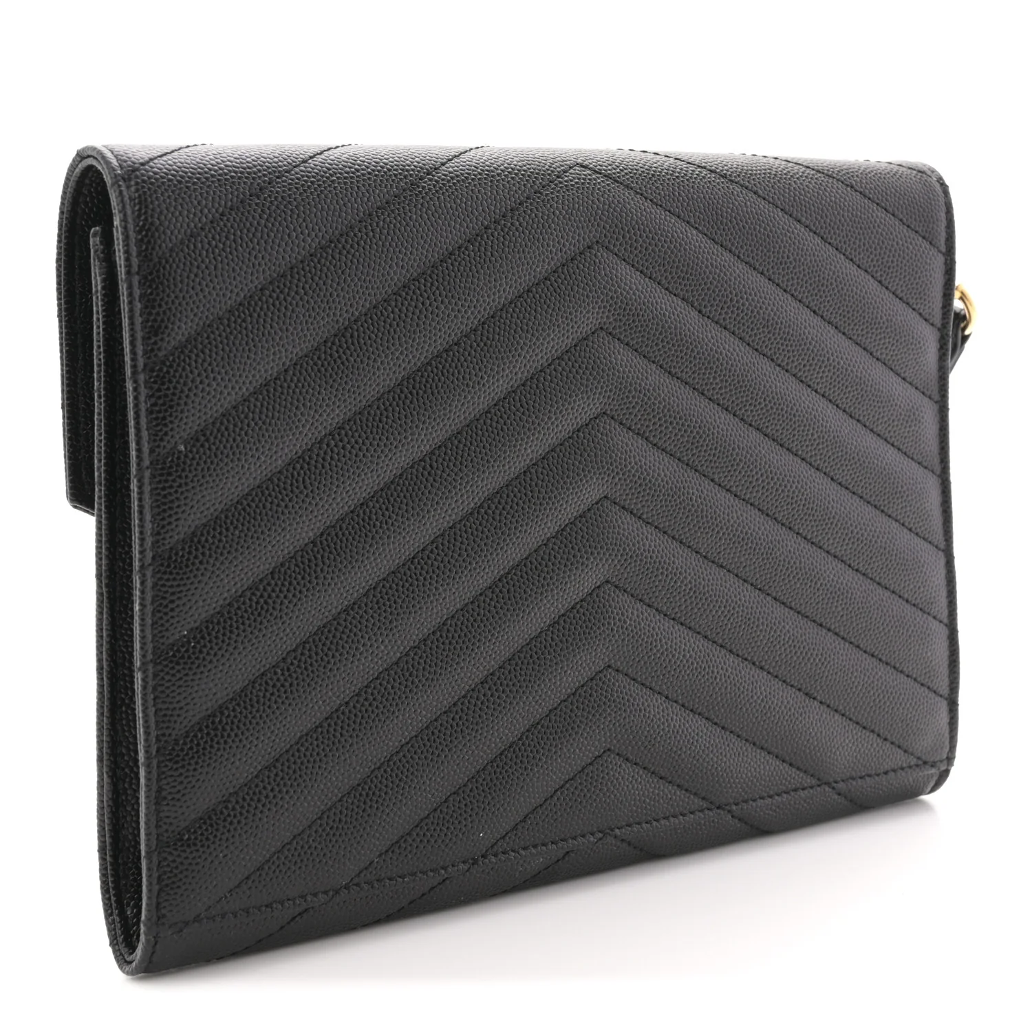 Grain De Poudre Matelasse Chevron Monogram Envelope Clutch Black