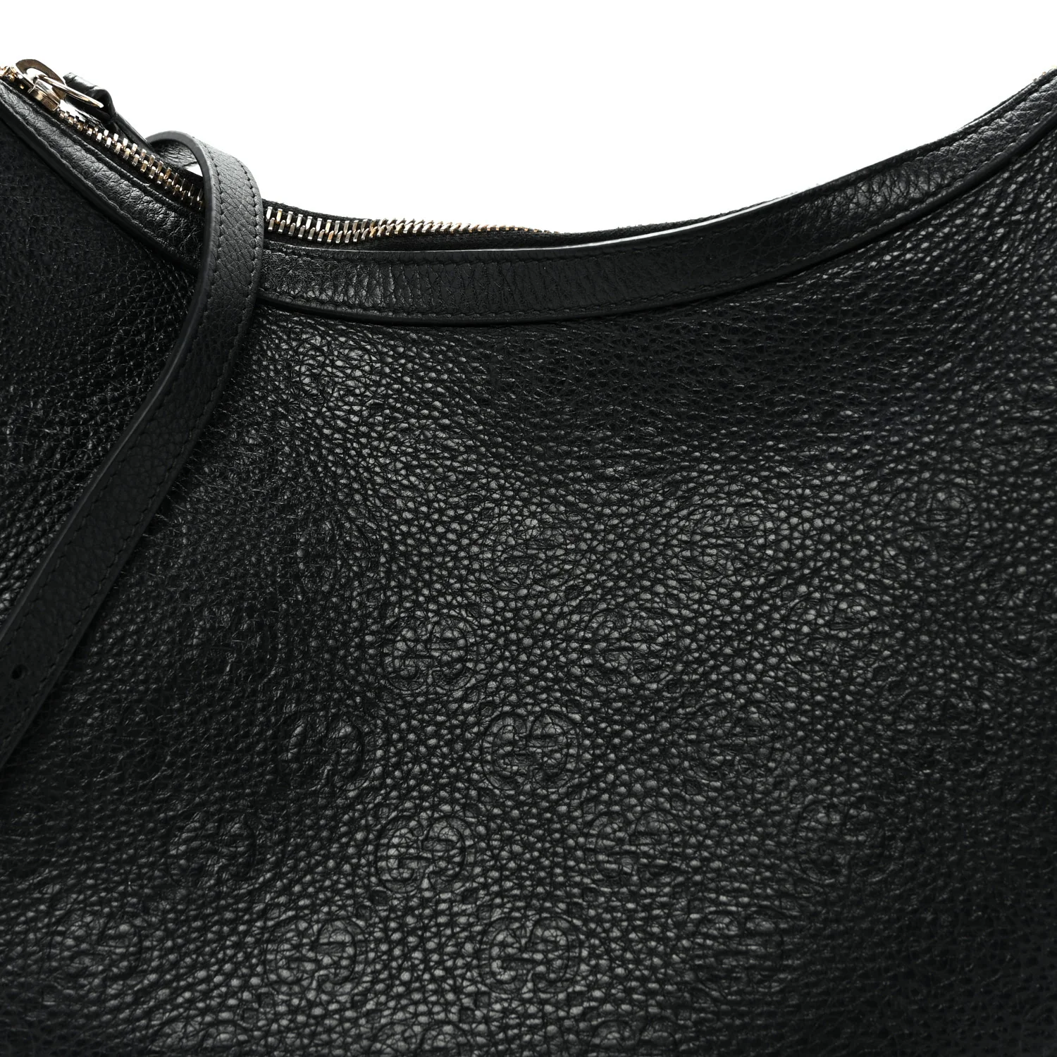 GG Grainy Calfskin Emblem Large Half Moon Shoulder Bag Black