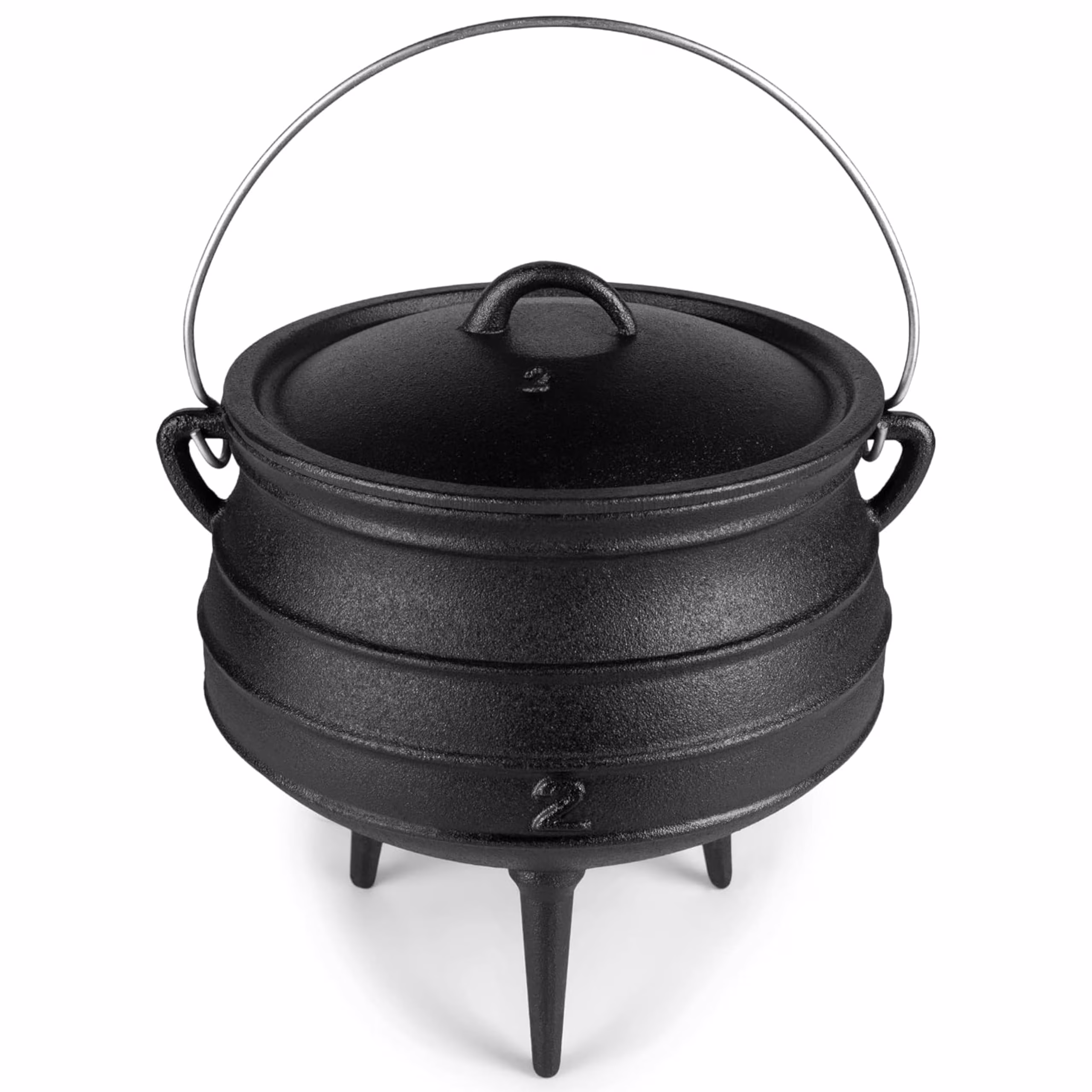 Bruntmor 8 - Quart Pre - Seasoned Cast Iron Cauldron - African Potjie Pot with Lid - 3 - Legged Pot for Even Heat Distribution - Outdoor Cast Iron Dutch Oven Cookware for Campfire Cooking and Boiling