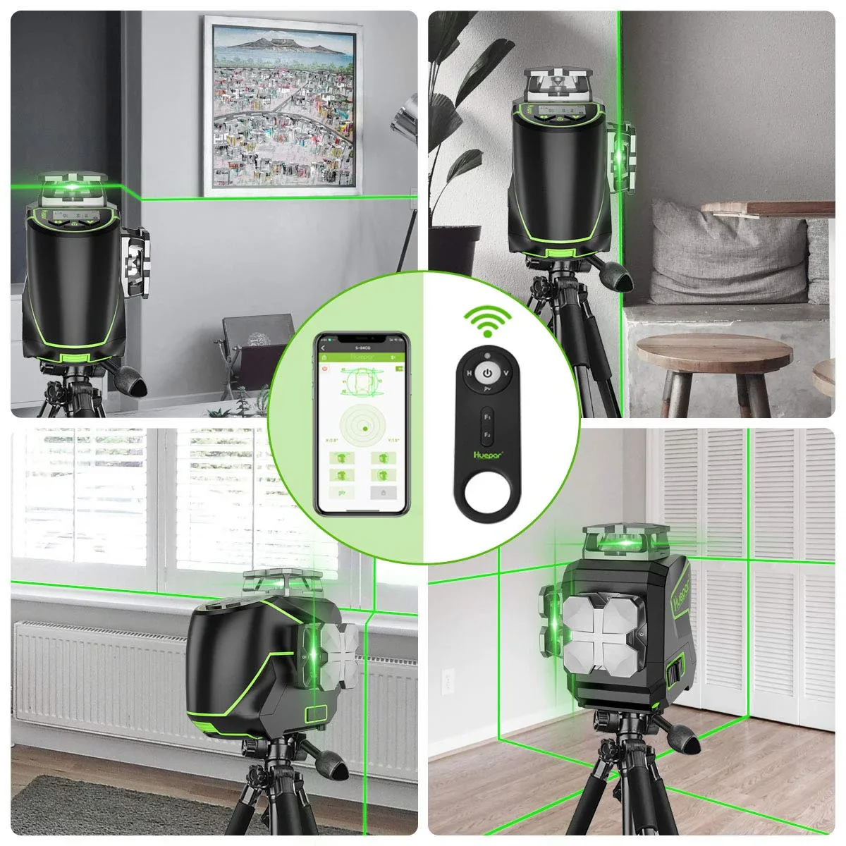 4D 16 Lines Self-Leveling Laser Level, 200Ft Green Beam 4 x 360° Cross Line Laser Level Tools with LCD Screen, Bluetooth and Magnetic Bracket